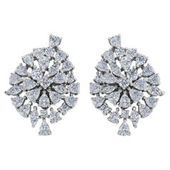Real 4.2 Carat Brilliant Cut Multi Diamond Cluster Earrings 18 Karat White Gold