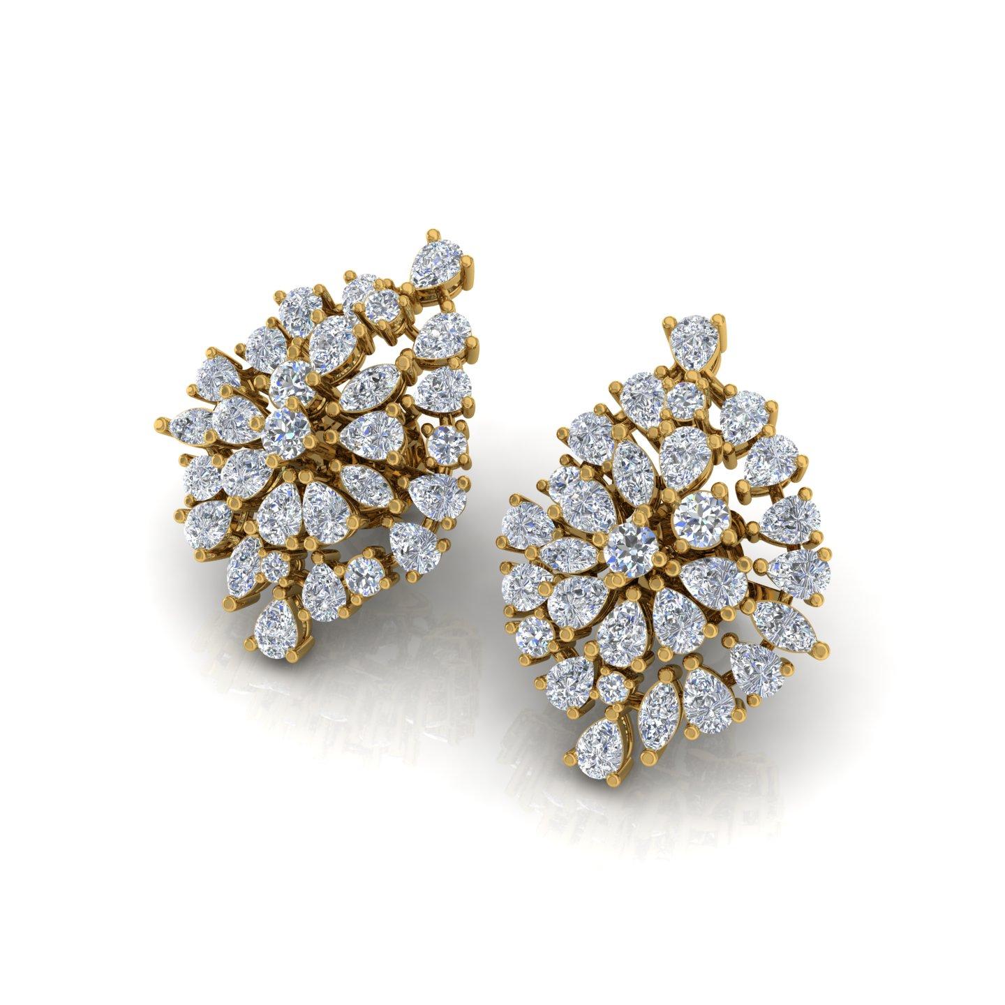 These dazzling cluster earrings feature a total of 4.2 carats of natural brilliant cut diamonds, arranged to create a captivating multi-diamond design. Crafted in luxurious 18 karat yellow gold, with a total weight of 9.74 grams including 8.90 grams