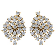 Pendientes auténticos de racimo de diamantes múltiples de talla brillante de 4,2 quilates y oro amarillo de 18 quilates
