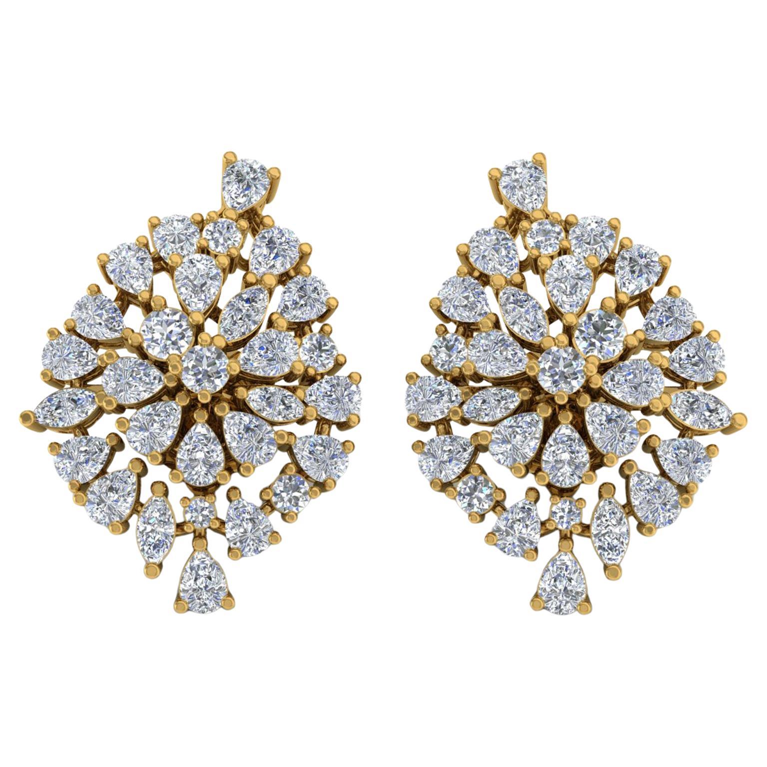 Real 4,2 Karat Brillantschliff Multi Diamant-Cluster-Ohrringe aus 18 Karat Gelbgold