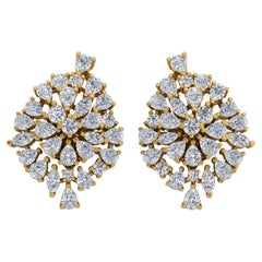 Real 4,2 Karat Brillantschliff Multi Diamant-Cluster-Ohrringe aus 18 Karat Gelbgold