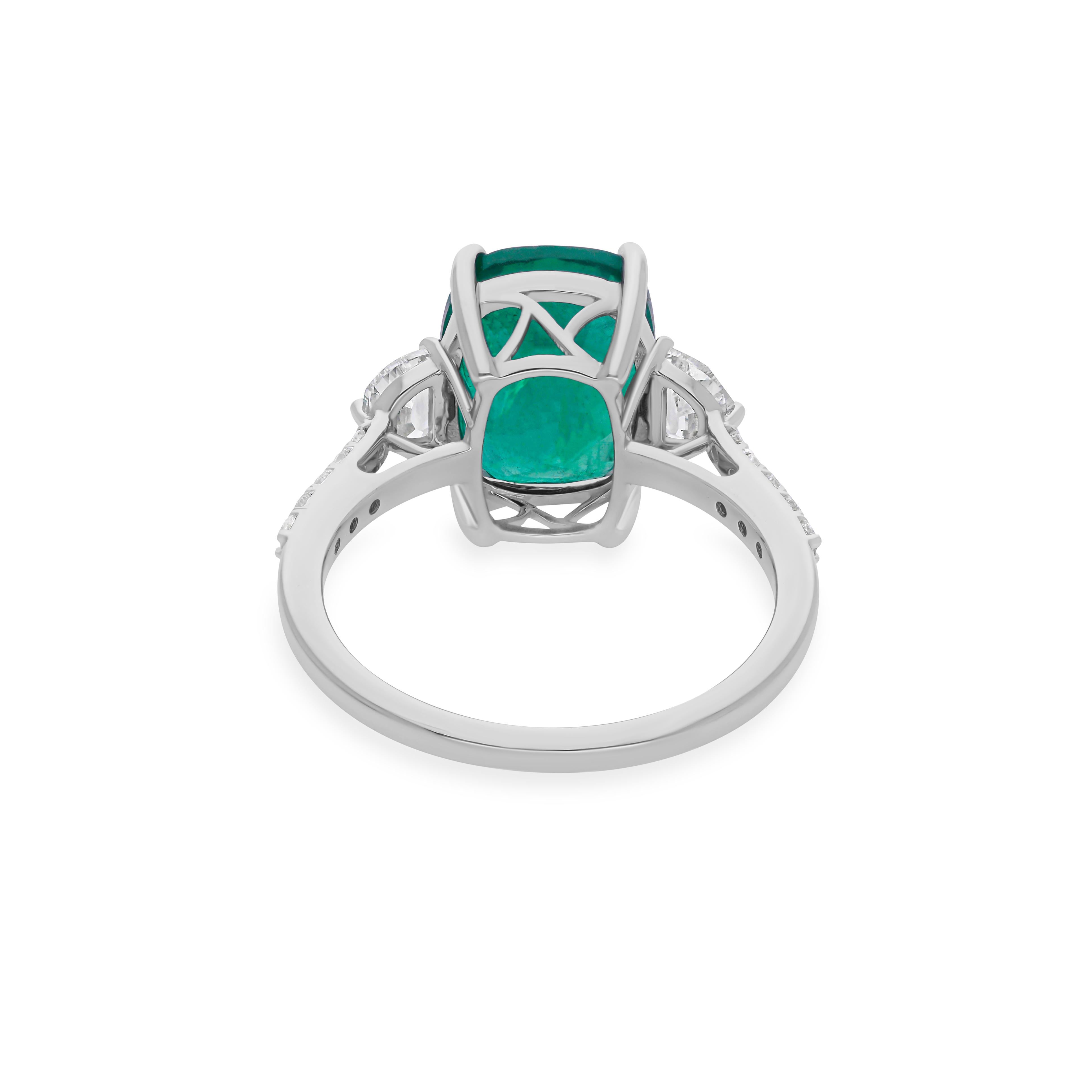 Real 4,23 Karat sambischer Smaragd 0,50 Karat SI/H Diamant 14 Karat Weißgold Ring (Ovalschliff) im Angebot