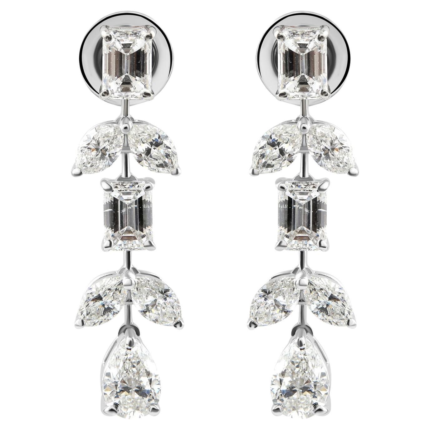 Real 4.25 Carat SI Clarity HI Color Multi Diamond Earrings 18 Karat White Gold