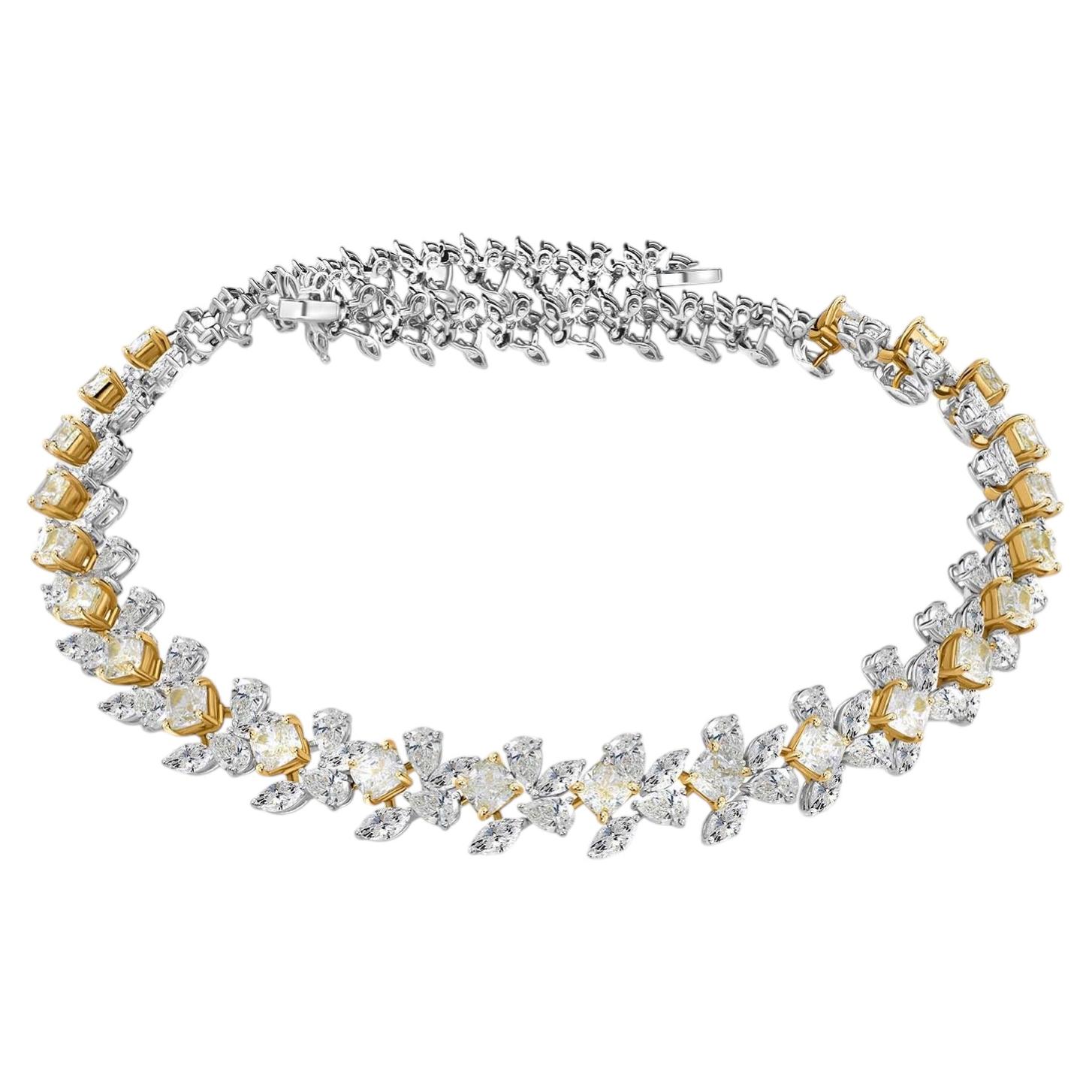 Real 43.74 Carat SI Clarity HI Color Diamond Necklace 18 Karat Yellow White Gold