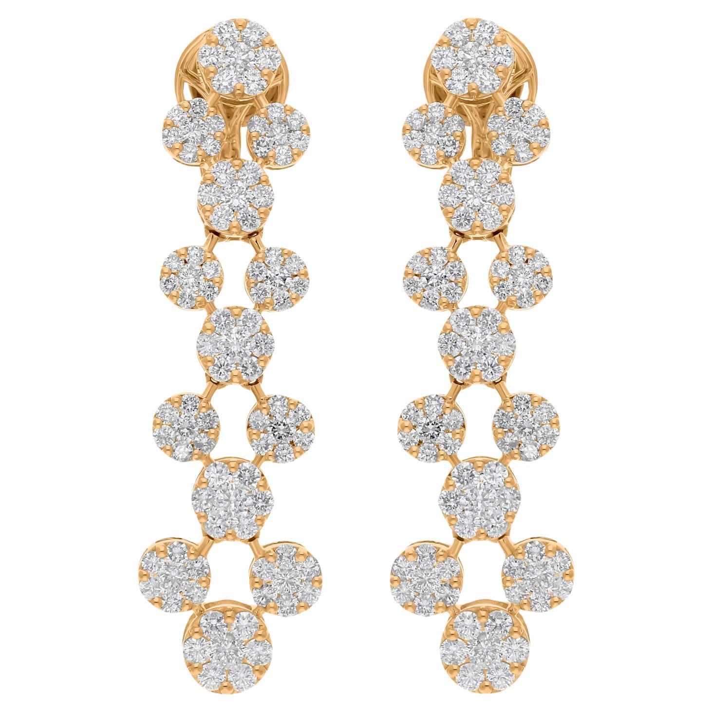 Real 4.41 Carat SI Clarity HI Color Diamond Dangle Earrings 14 Karat Yellow Gold