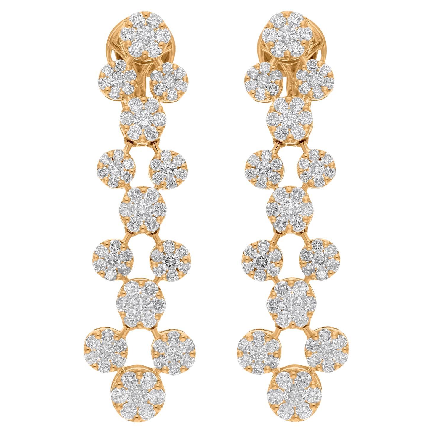 Real 4.41 Carat SI Clarity HI Color Diamond Dangle Earrings 14 Karat Yellow Gold