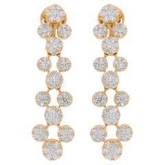 Real 4.41 Carat SI Clarity HI Color Diamond Dangle Earrings 14 Karat Yellow Gold