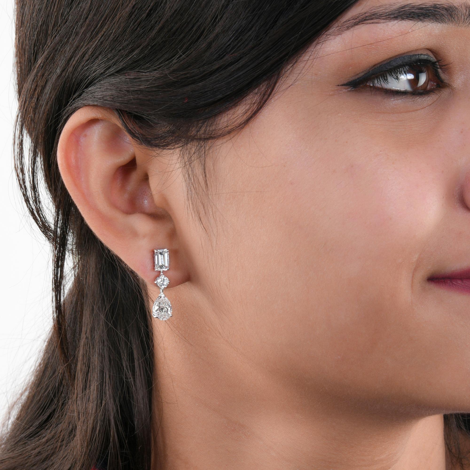 Modern Real 4.46 Carat Multi Shape Diamond Dangle Earrings 10 Karat White Gold Jewelry For Sale