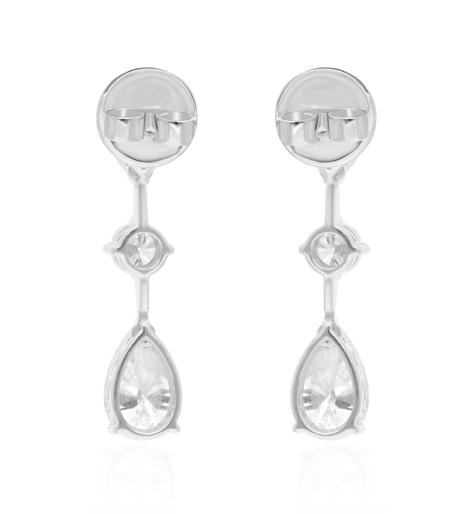 Emerald Cut Real 4.46 Carat Multi Shape Diamond Dangle Earrings 10 Karat White Gold Jewelry For Sale