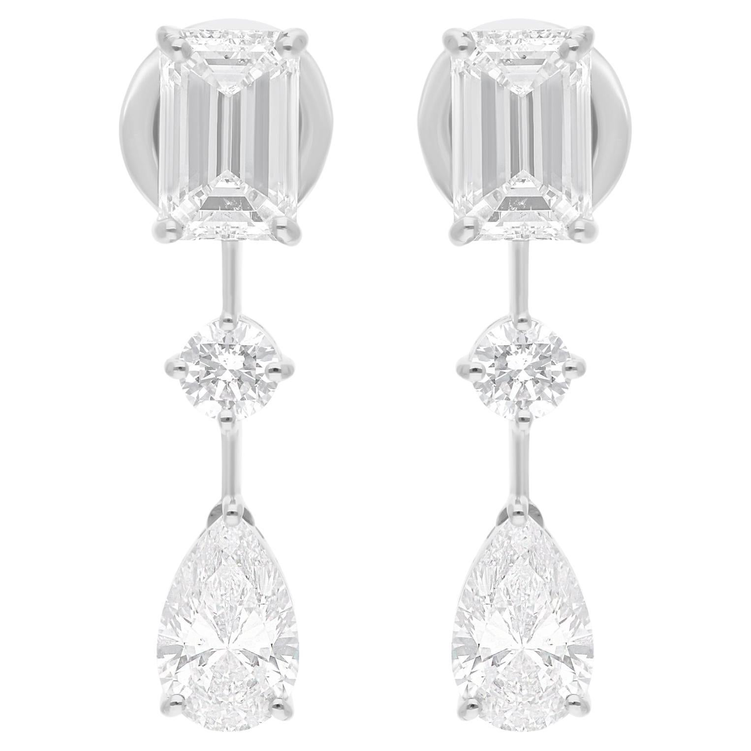 Real 4.46 Carat Multi Shape Diamond Dangle Earrings 10 Karat White Gold Jewelry