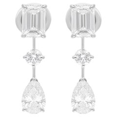 Orecchini con diamanti a forma multipla da 4,46 carati reali in oro bianco da 10 carati