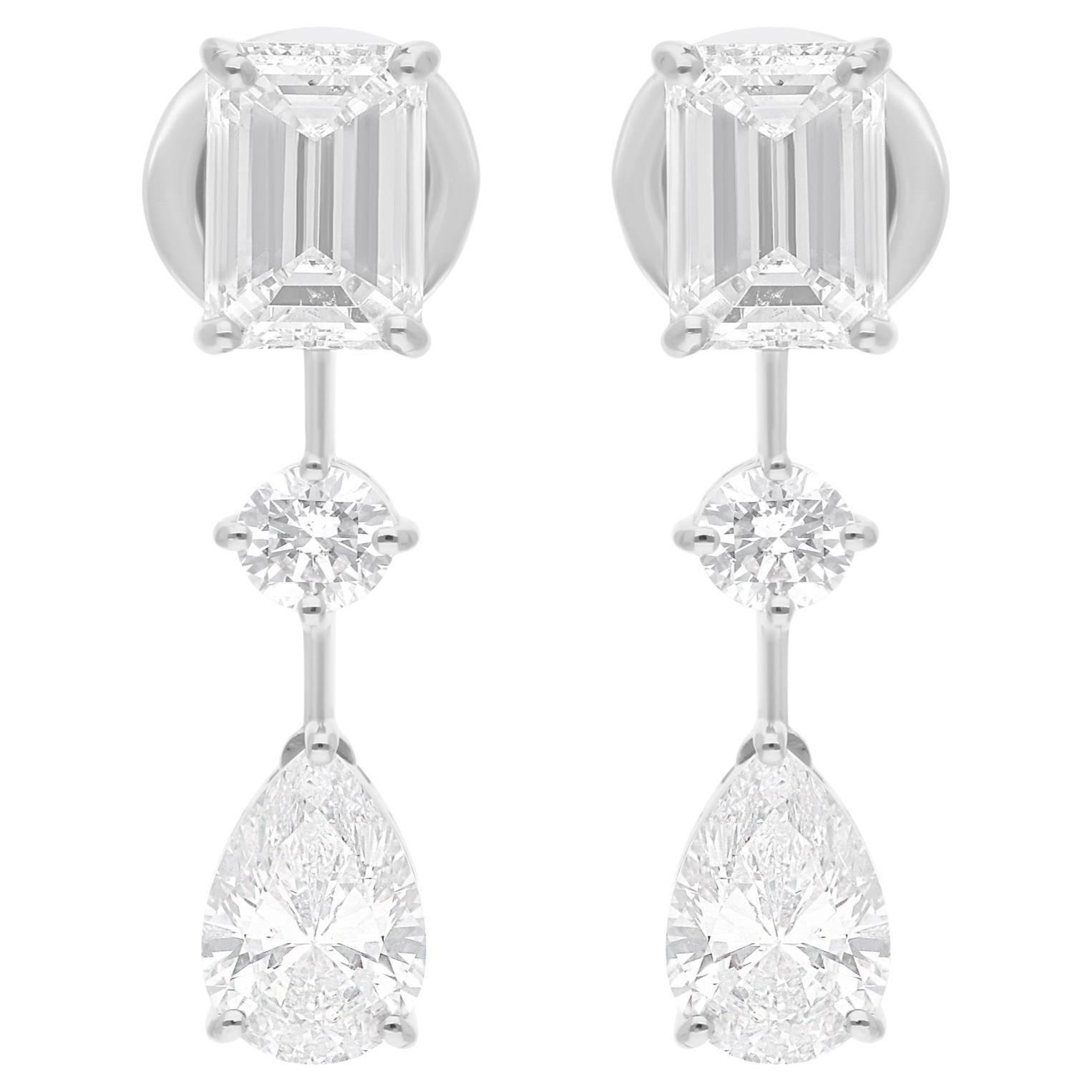 Orecchini con diamanti a forma multipla da 4,46 carati reali in oro bianco da 18 carati