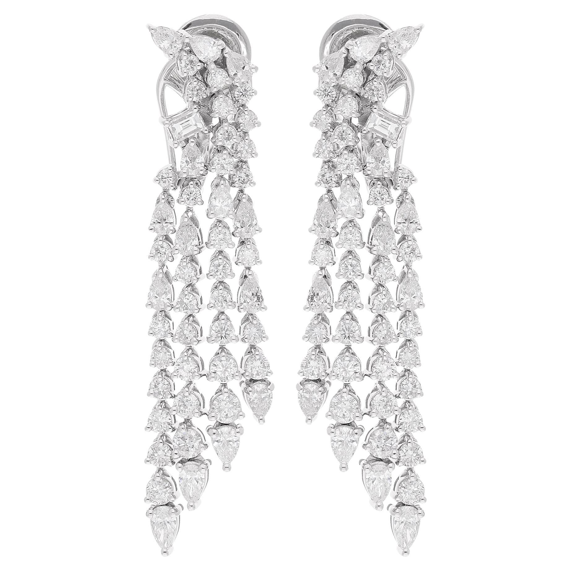Real 4.61 Carat Pear & Round Diamond Dangle Earrings 14 Karat White Gold Jewelry