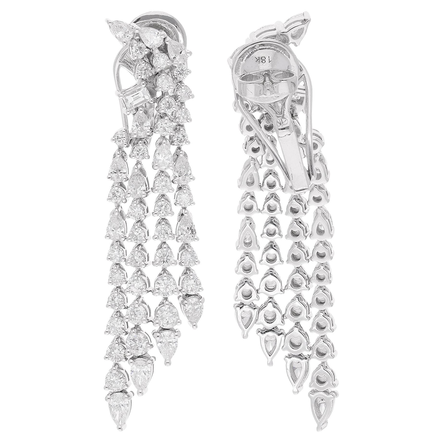 Real 4.61 Carat Pear 
Round Diamond Dangle Earrings 14 Karat White Gold Jewelry For Sale