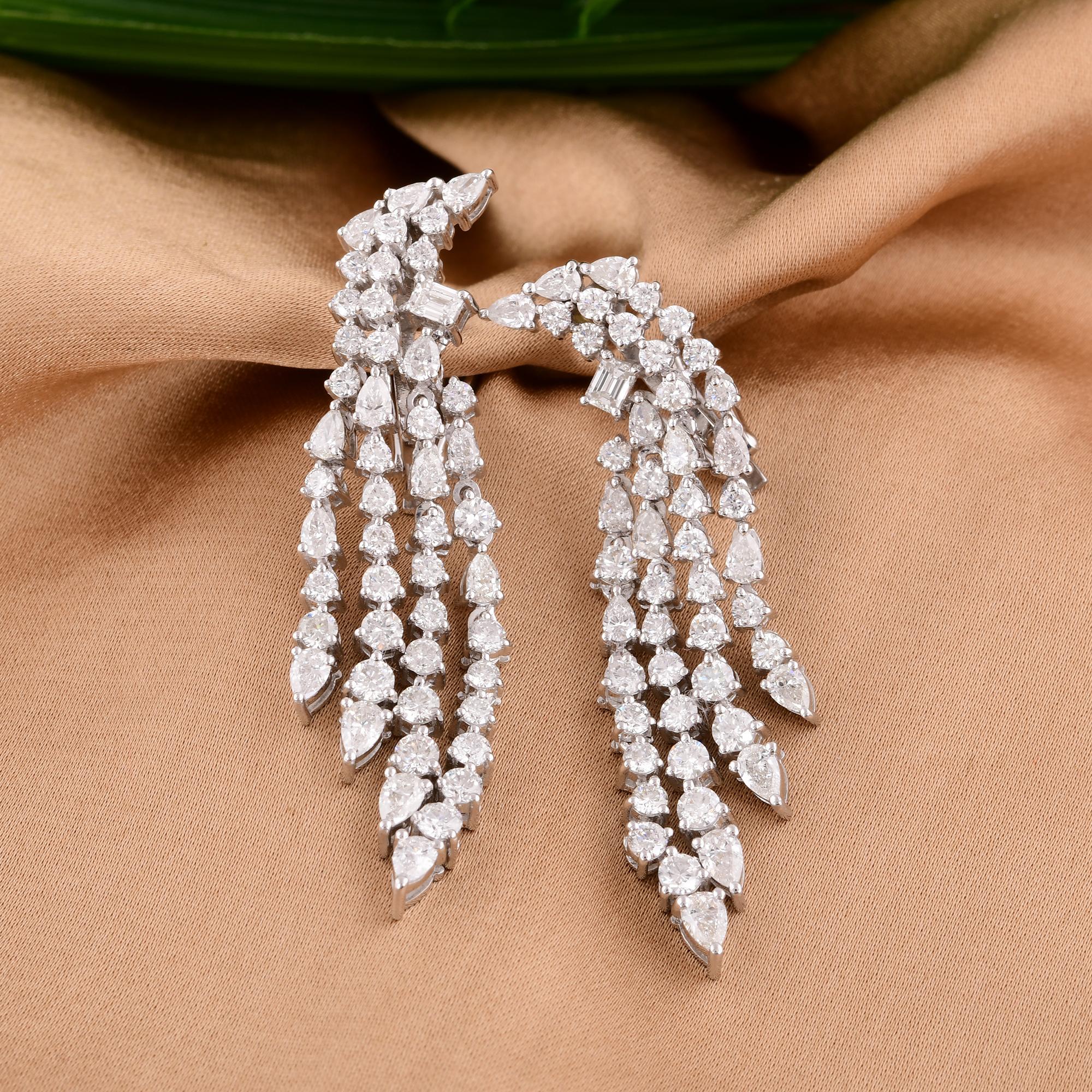 Modern Real 4.61 Carat Pear & Round Diamond Dangle Earrings 18 Karat White Gold Jewelry For Sale