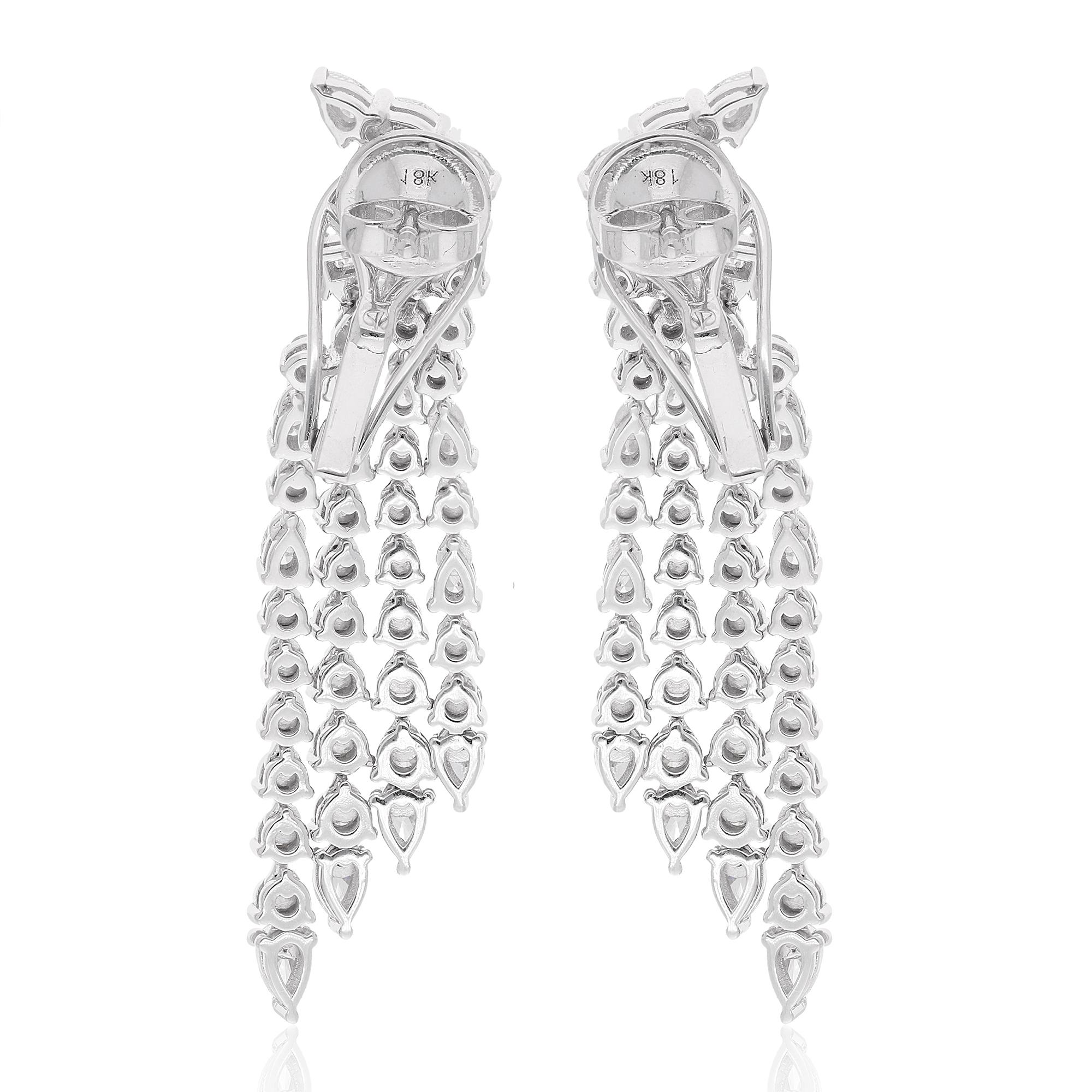 Women's Real 4.61 Carat Pear & Round Diamond Dangle Earrings 18 Karat White Gold Jewelry For Sale