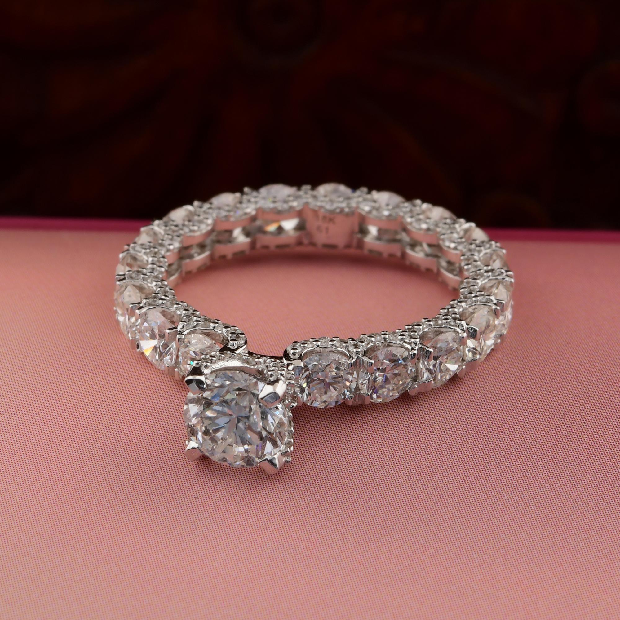Real 4.81 Carat SI/HI Diamond Eternity Band Engagement Ring 18 Karat White Gold For Sale 1