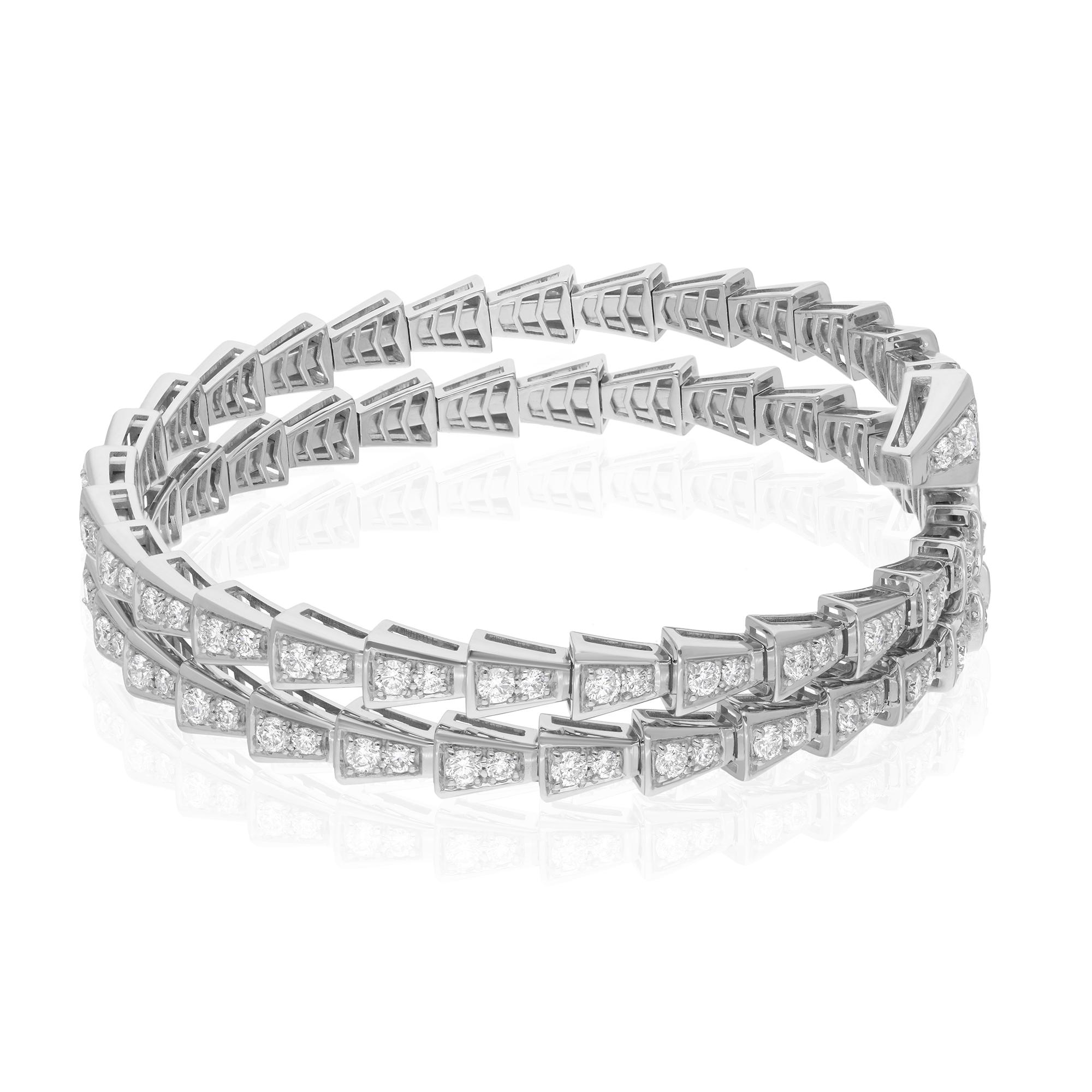 Real 4.82 Carat SI/HI Diamond Snake Bangle Bracelet 14 Karat White Gold Jewelry For Sale 2