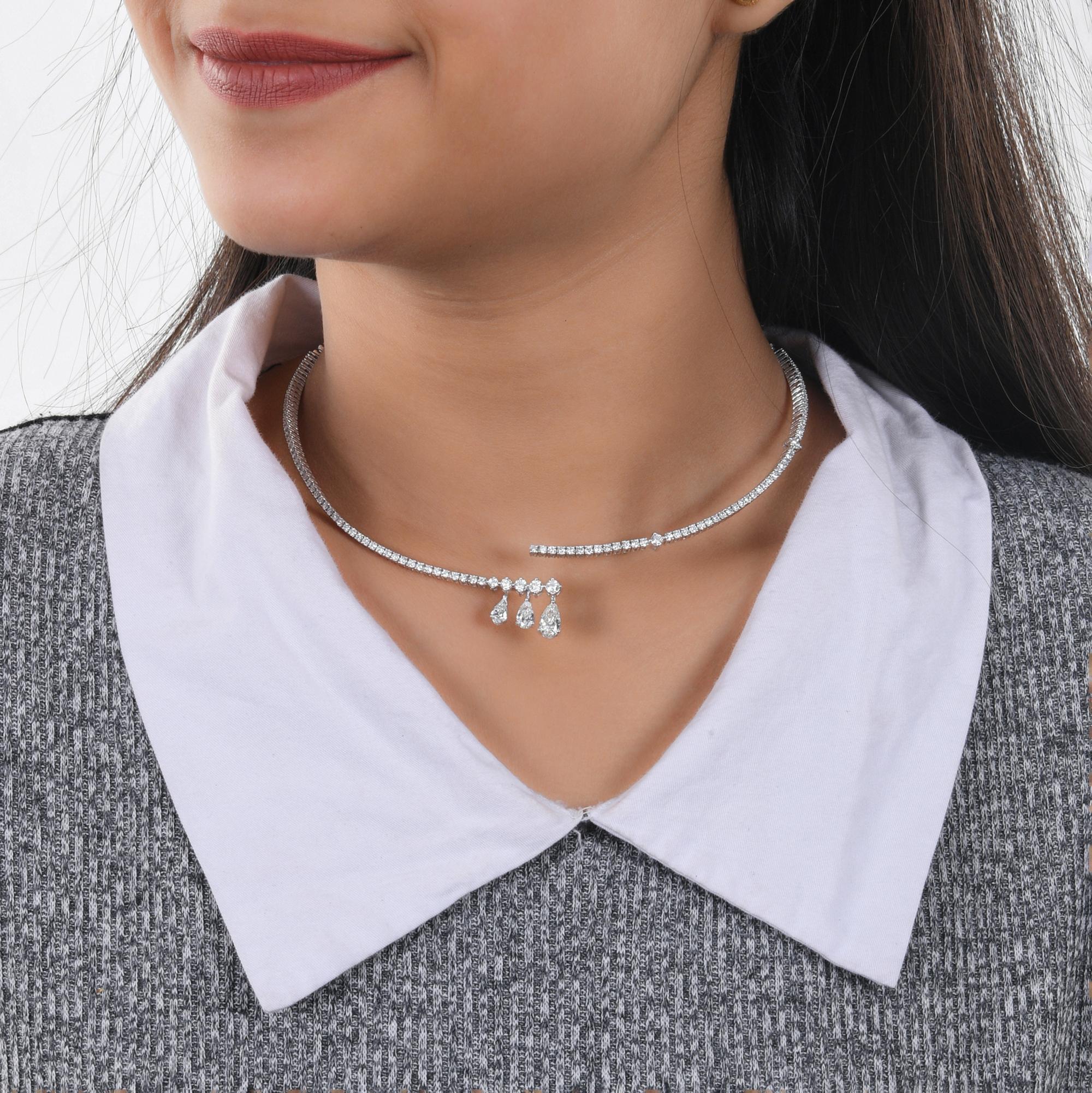 Real 4.87 Carat SI Clarity HI Color Diamond Choker Necklace 18 Karat White Gold For Sale 1
