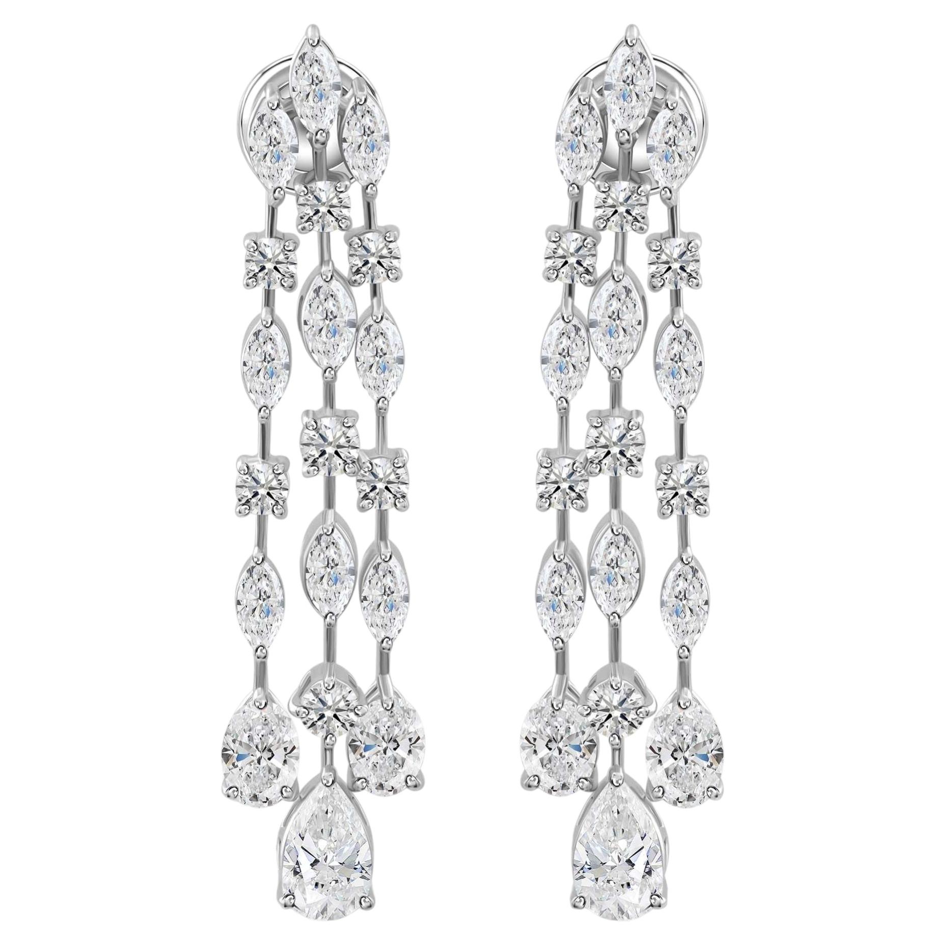 Real 4.89 Carat SI/H Mixed Shape Diamond Chandelier Earrings 18 Karat White Gold