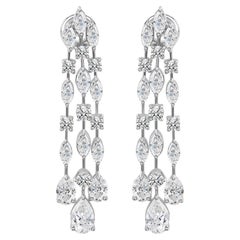 Boucles d'oreilles chandelier en diamant de 4,89 carats SI/H de forme mixte en or blanc 18 carats