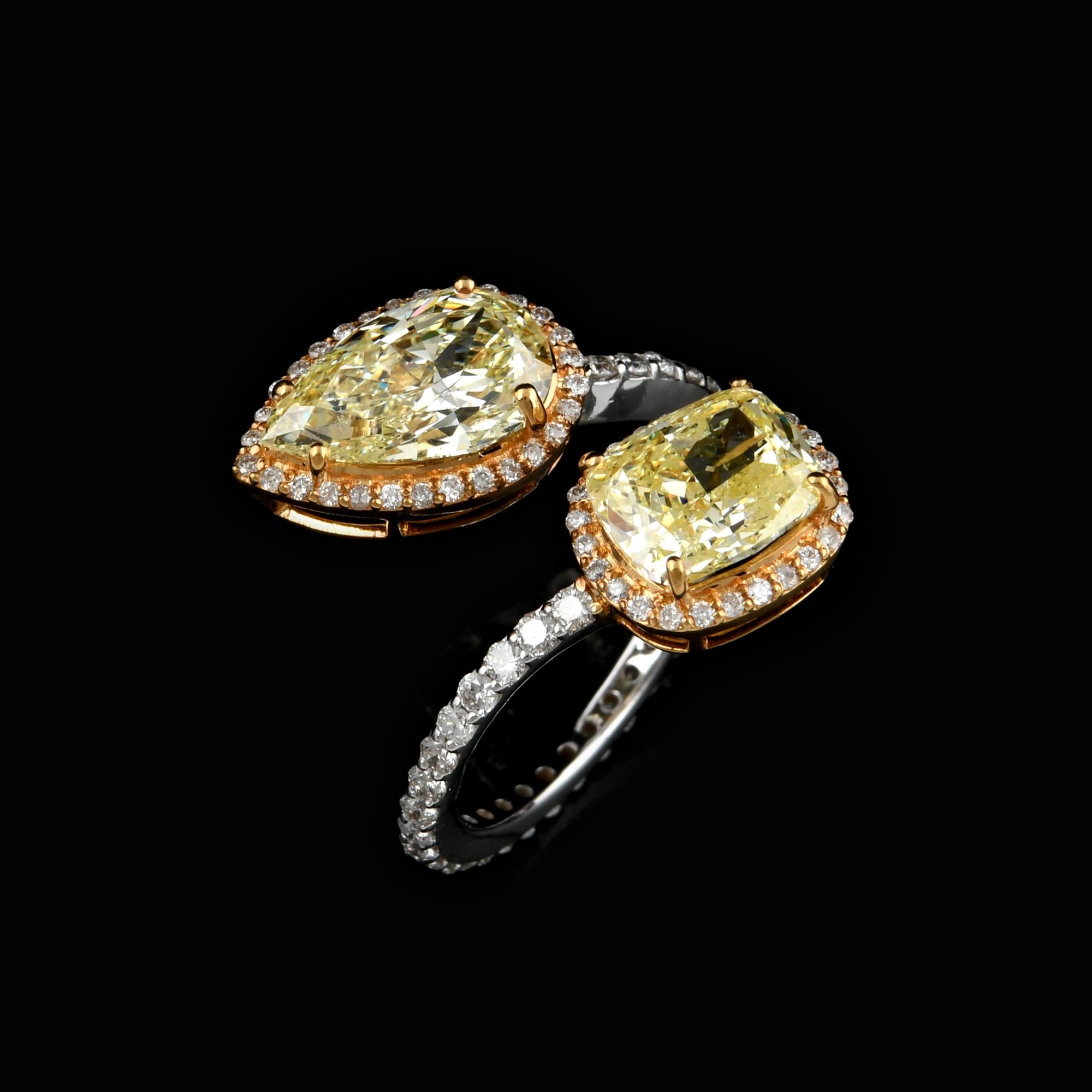 For Sale:  Real 4.94 Carat SI Clarity HI Color Diamond Wrap Ring 18 Karat Yellow White Gold 6