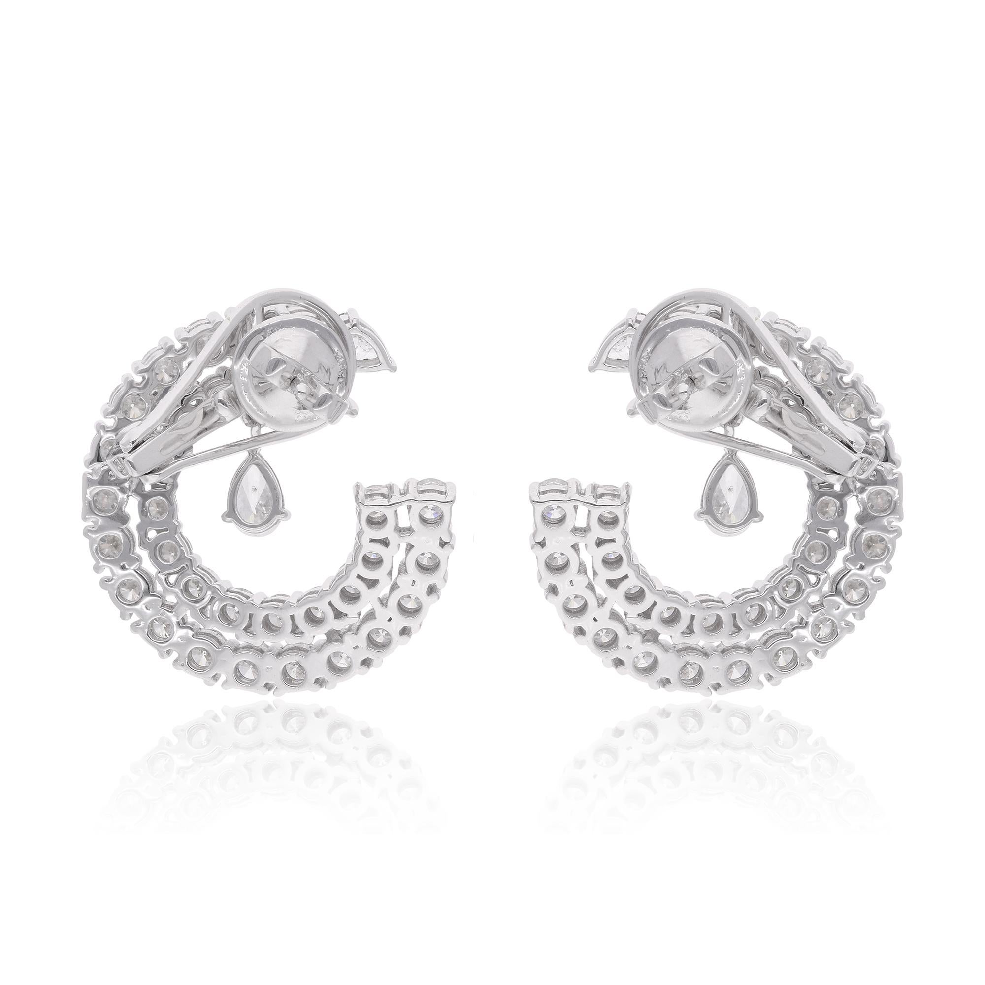 Real 5 Carat Pear & Round Diamond Earrings 14 Karat White Gold Handmade Jewelry In New Condition For Sale In Diera, Dubai