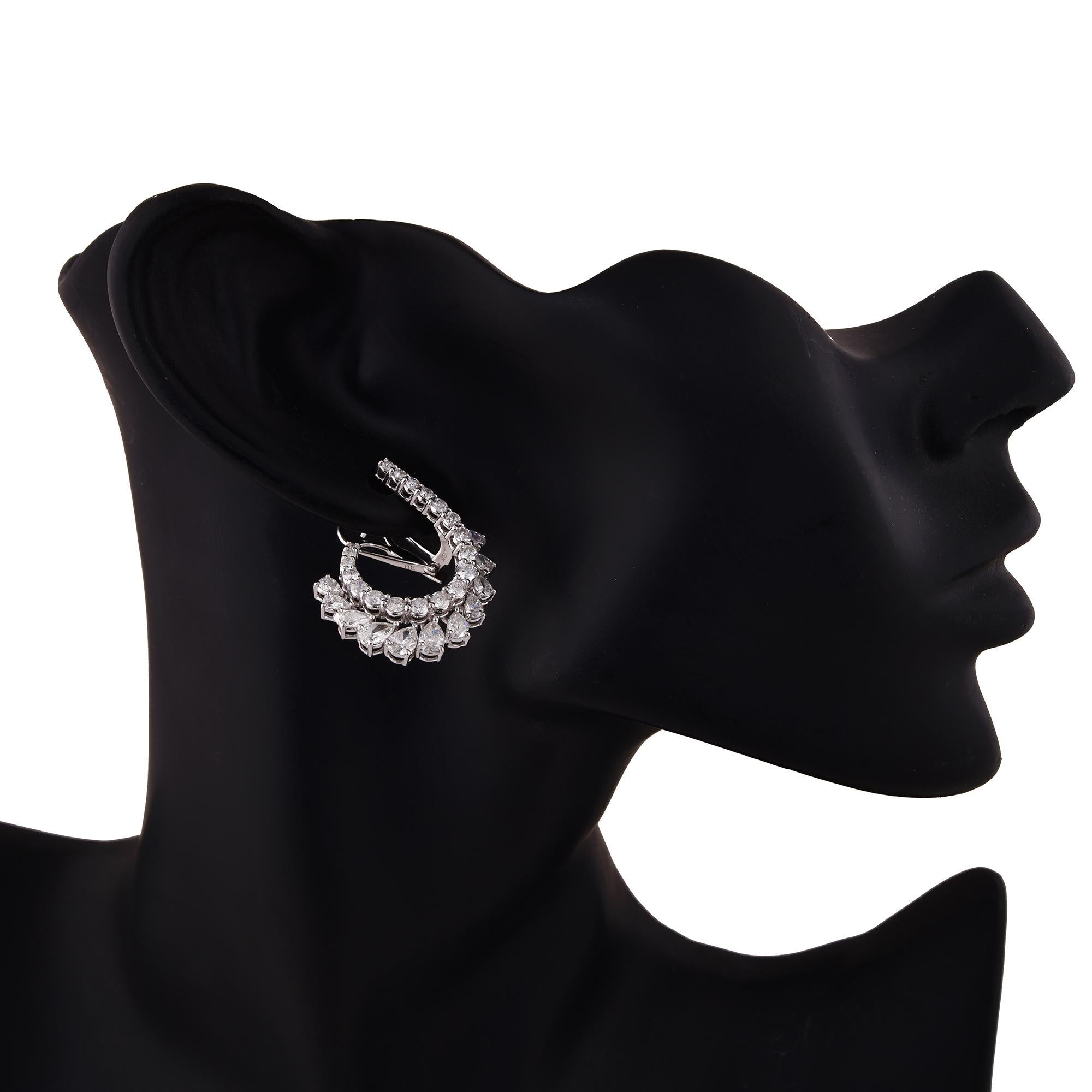 Modern Natural 5 Ct. Pear Round Diamond Earrings 14 Karat White Gold Handmade Jewelry For Sale