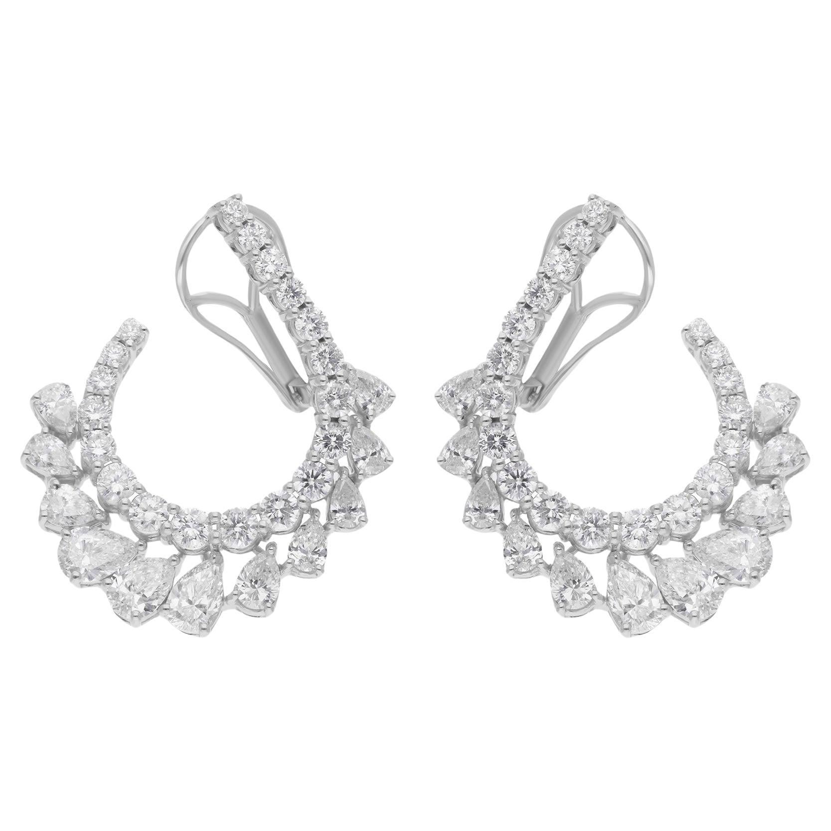 Natural 5 Ct. Pear Round Diamond Earrings 14 Karat White Gold Handmade Jewelry