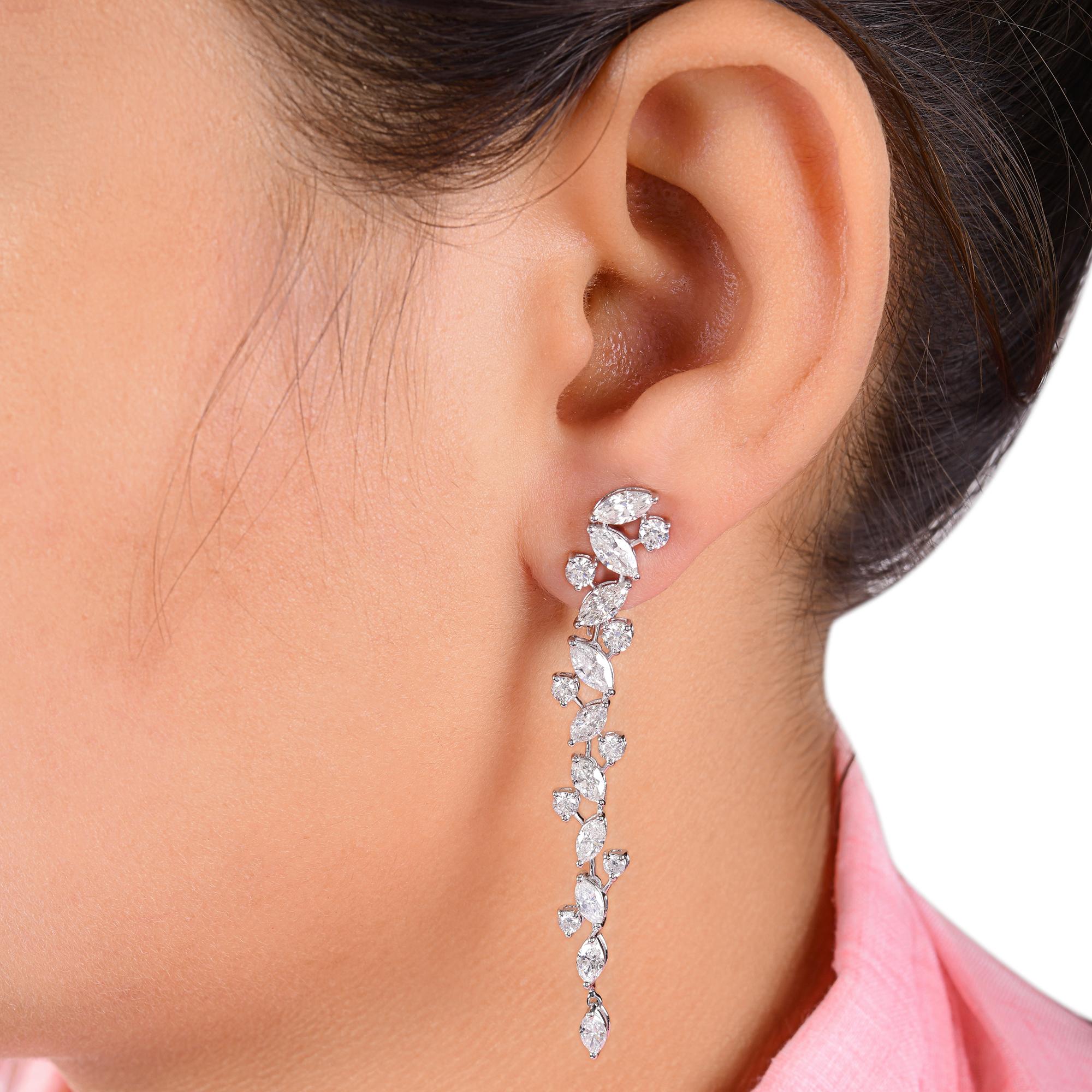 Modern Real 5.04 Carat SI/H Marquise Round Diamond Earrings 14 Karat White Gold Jewelry For Sale