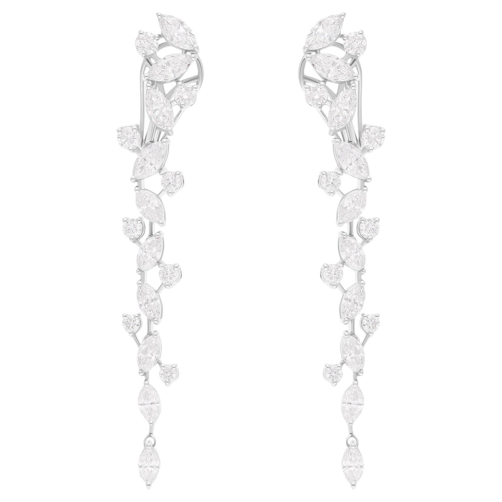 Real 5.04 Carat SI/H Marquise Round Diamond Earrings 14 Karat White Gold Jewelry