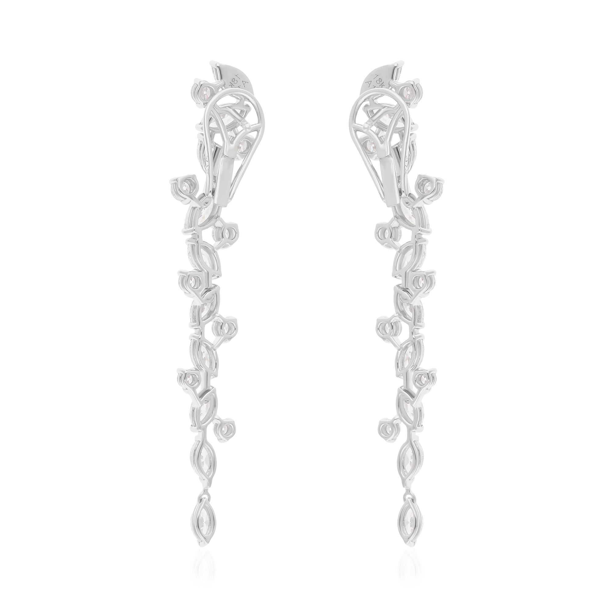 Real 5.04 Carat SI/H Marquise Round Diamond Earrings 18 Karat White Gold Jewelry In New Condition For Sale In Diera, Dubai