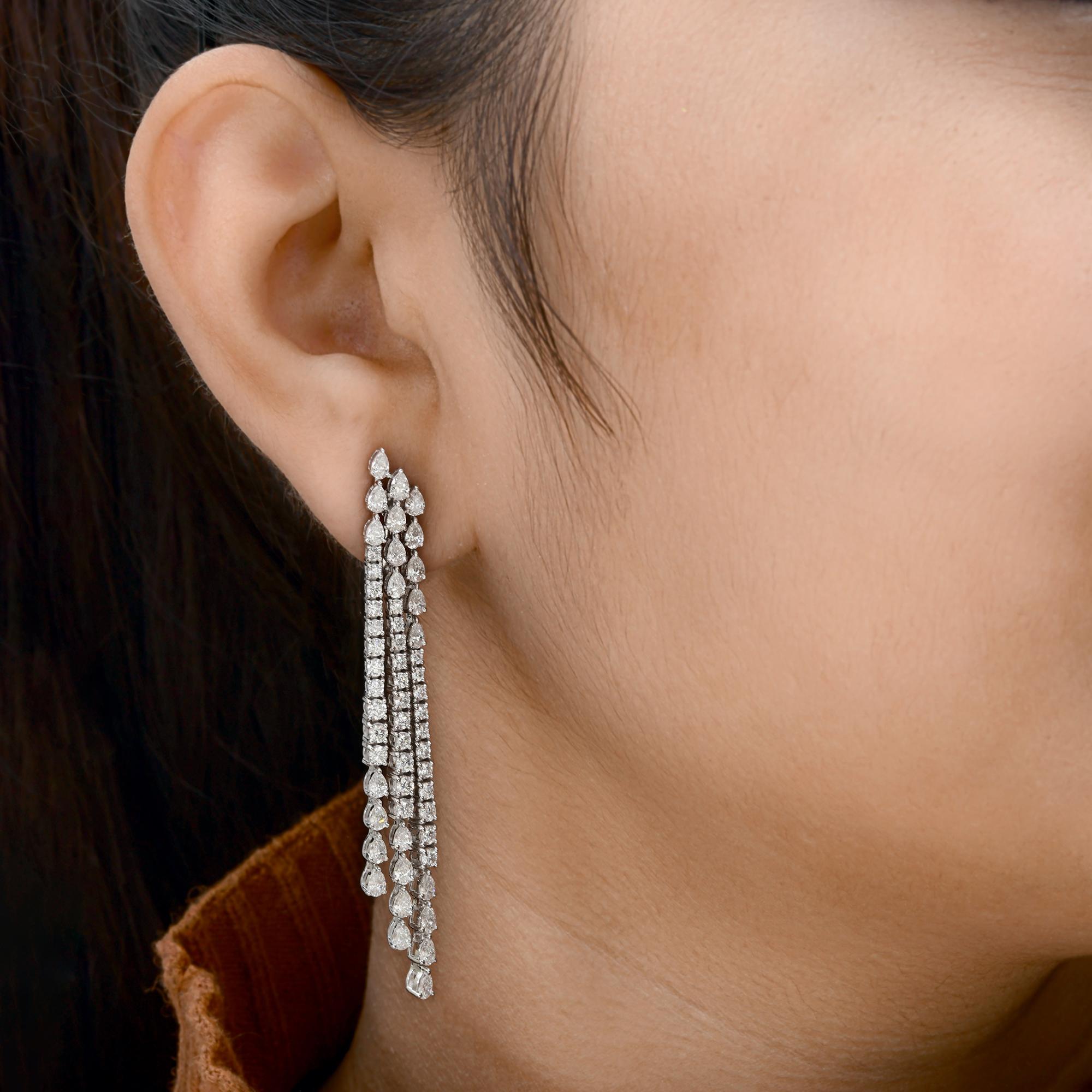 Modern Real 5.10 Carat SI/H Pear Round Diamond Chandelier Earrings 18 karat White Gold For Sale