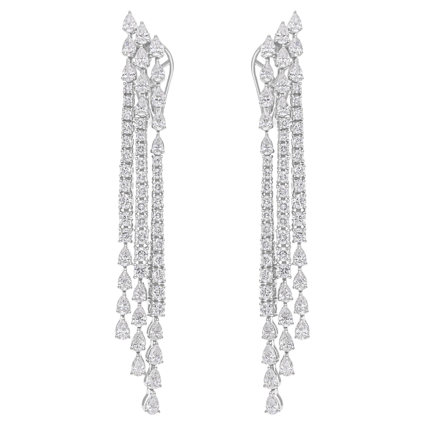 Pendientes de candelabro de diamantes redondos pera SI/H de 5,10 quilates reales Oro blanco de 18 quilates