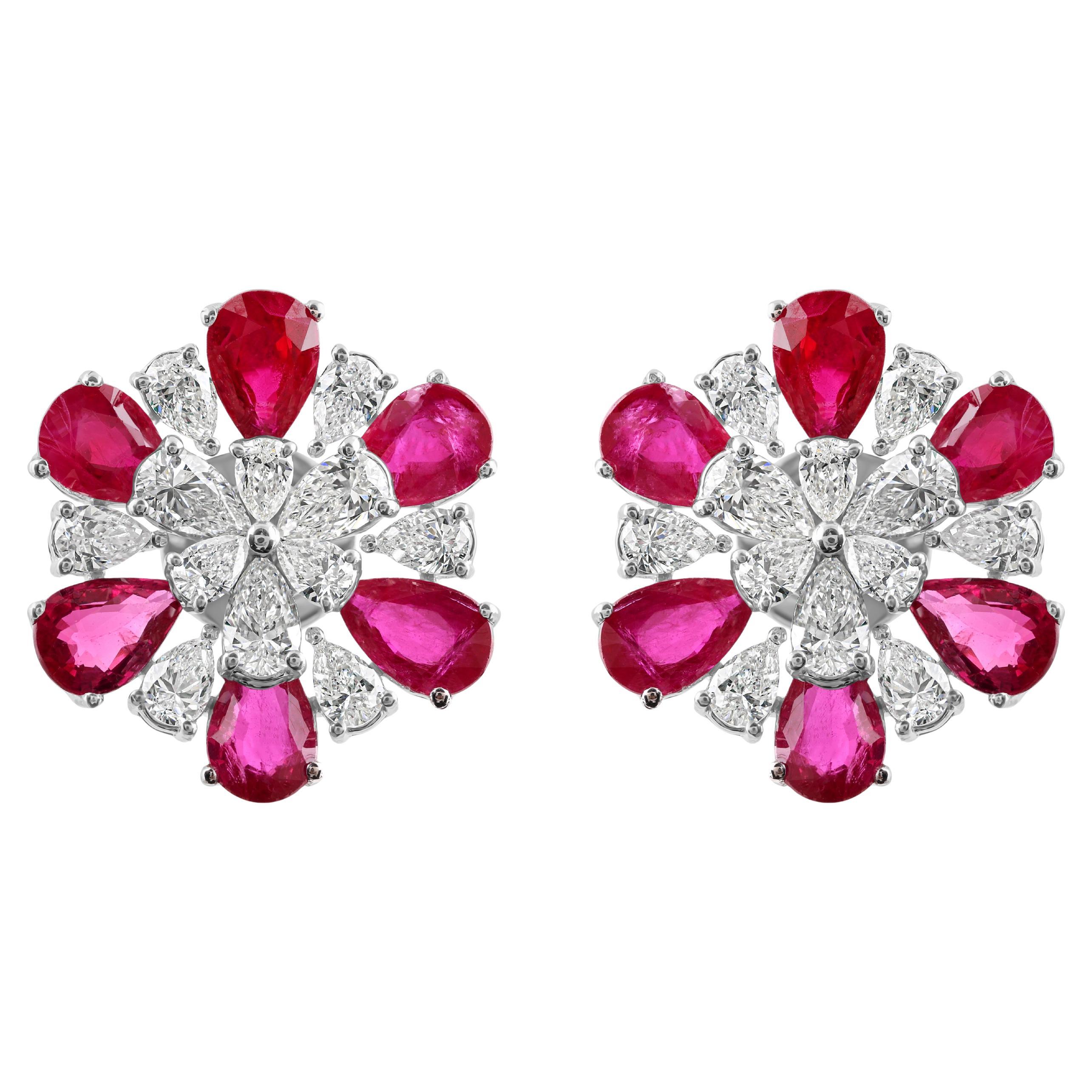 Real 5.23 Carat Ruby Gemstone 2 Carat SI/H Diamond 14 Karat White Gold Earrings