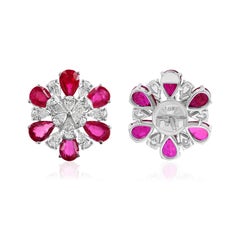 Real 5.23 Carat Ruby Gemstone 2 Carat SI/H Diamond 18 Karat White Gold Earrings