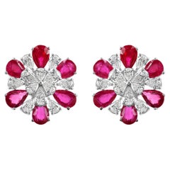 Real 5.23 Carat Ruby Gemstone 2 Carat SI/H Diamond 18 Karat White Gold Earrings