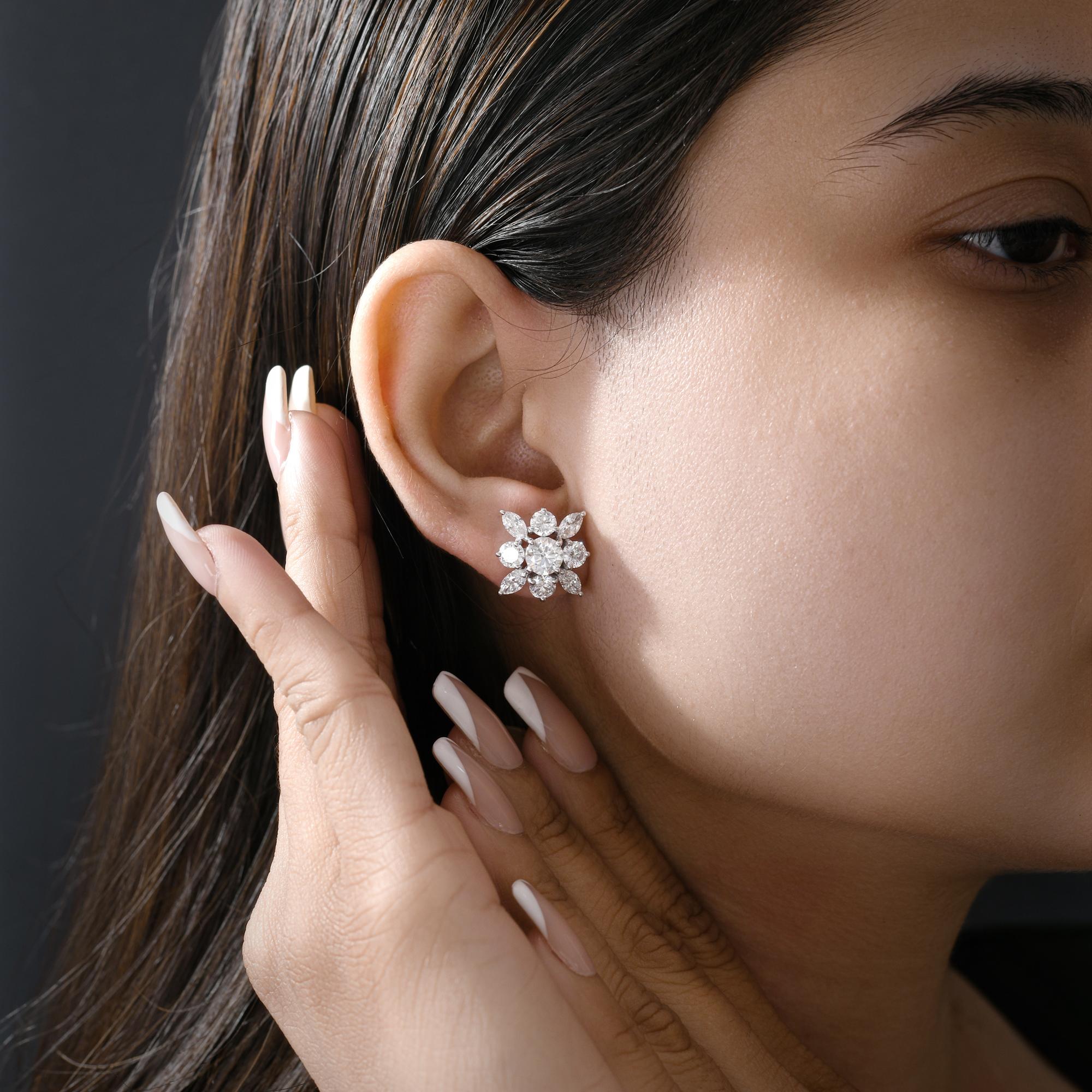 Pendientes de diamantes auténticos de 5,25 quilates con claridad SI y color HI Joyas de oro blanco de 9 quilates Moderno en venta