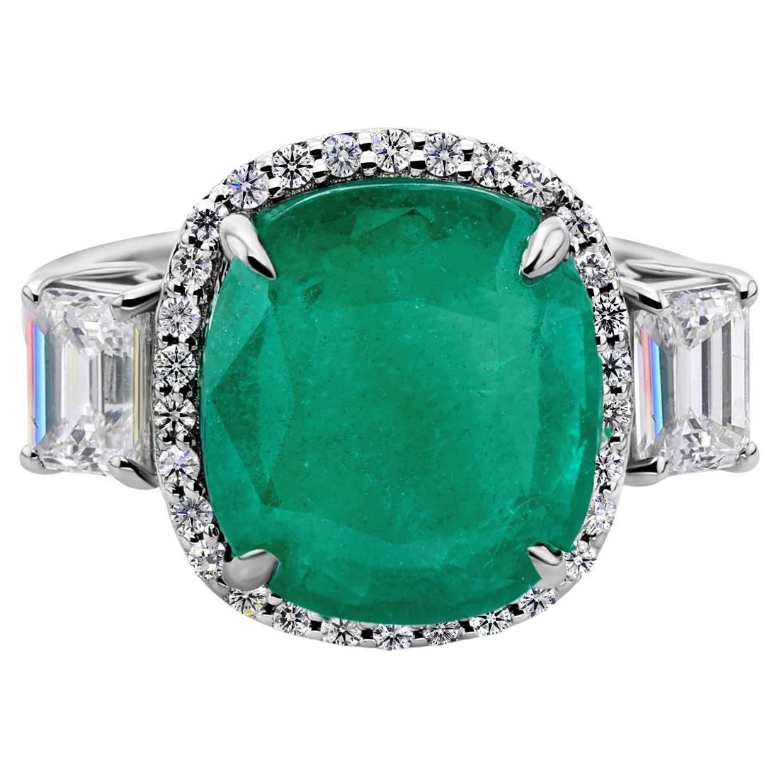 For Sale:  Real 5.28 Carat Zambian Emerald 1.15 Carat SI/H Diamond Ring 18 Karat White Gold