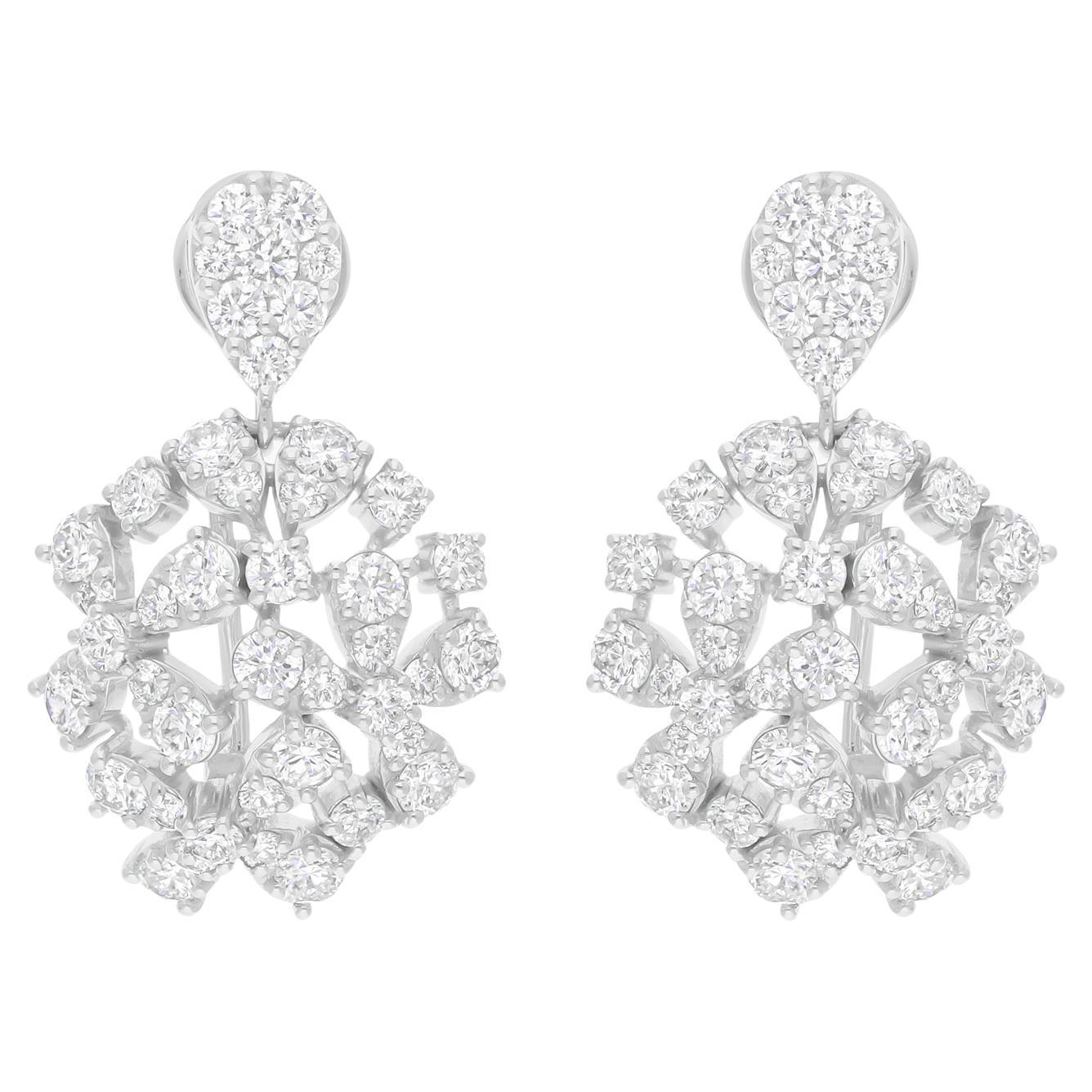 Real 5.31 Carat SI Clarity HI Color Diamond Dangle Earrings 14 Karat White Gold
