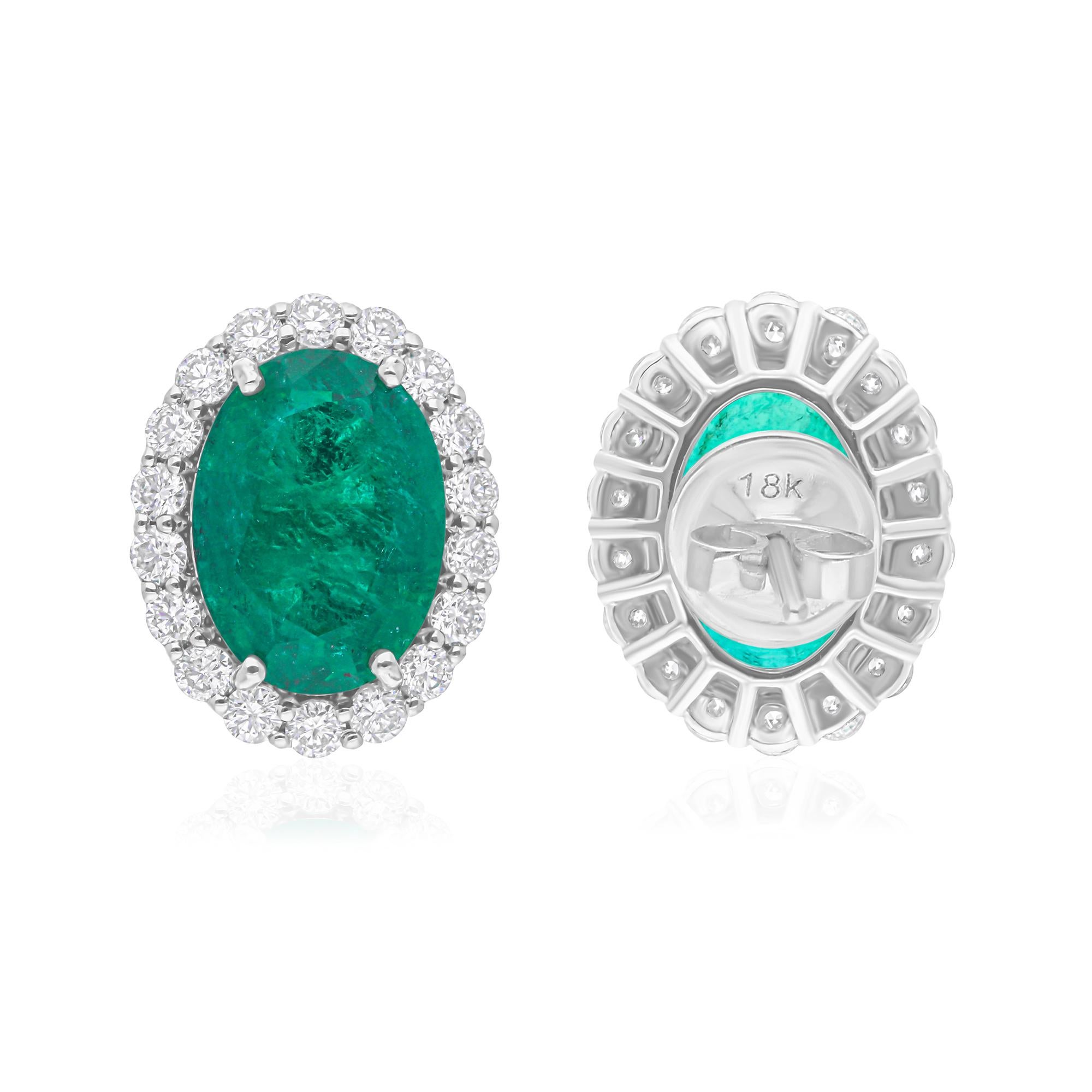 Cast from 18-karat gold, these exquisite earrings are handset with 5.47 carats Zambian emerald and 1.10 carats of sparkling diamonds.

FOLLOW SPECTRUM JEWELS storefront to view the latest collection & exclusive pieces. Spectrum Jewels is proudly
