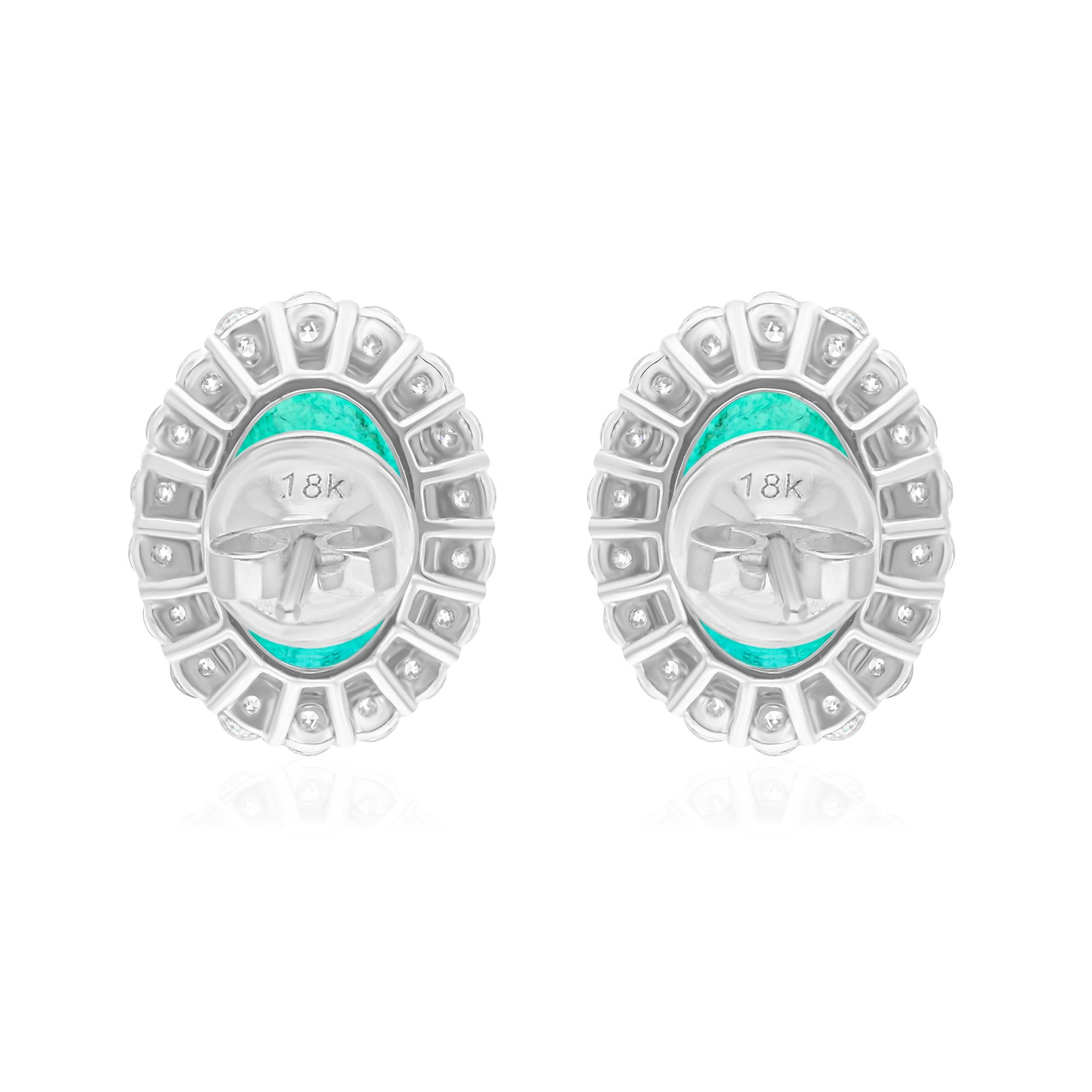 Real 5.47 Carat Oval Zambian Emerald Earrings 1.1 Ct SI/H Diamond 18k White Gold In New Condition For Sale In Diera, Dubai