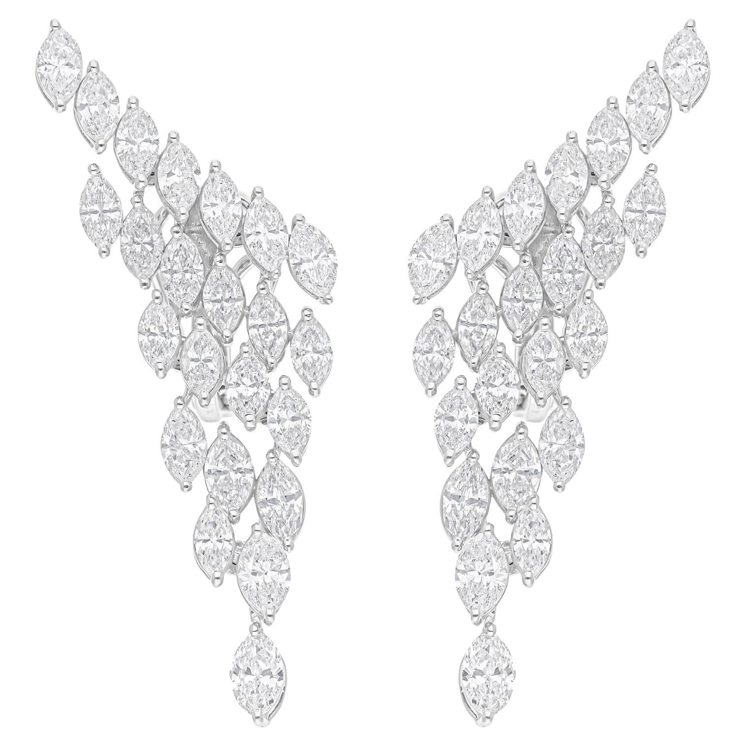 Boucles d
oreilles en or blanc 14 carats avec diamant Marquise Brilliante de 5.50 carats SI/H