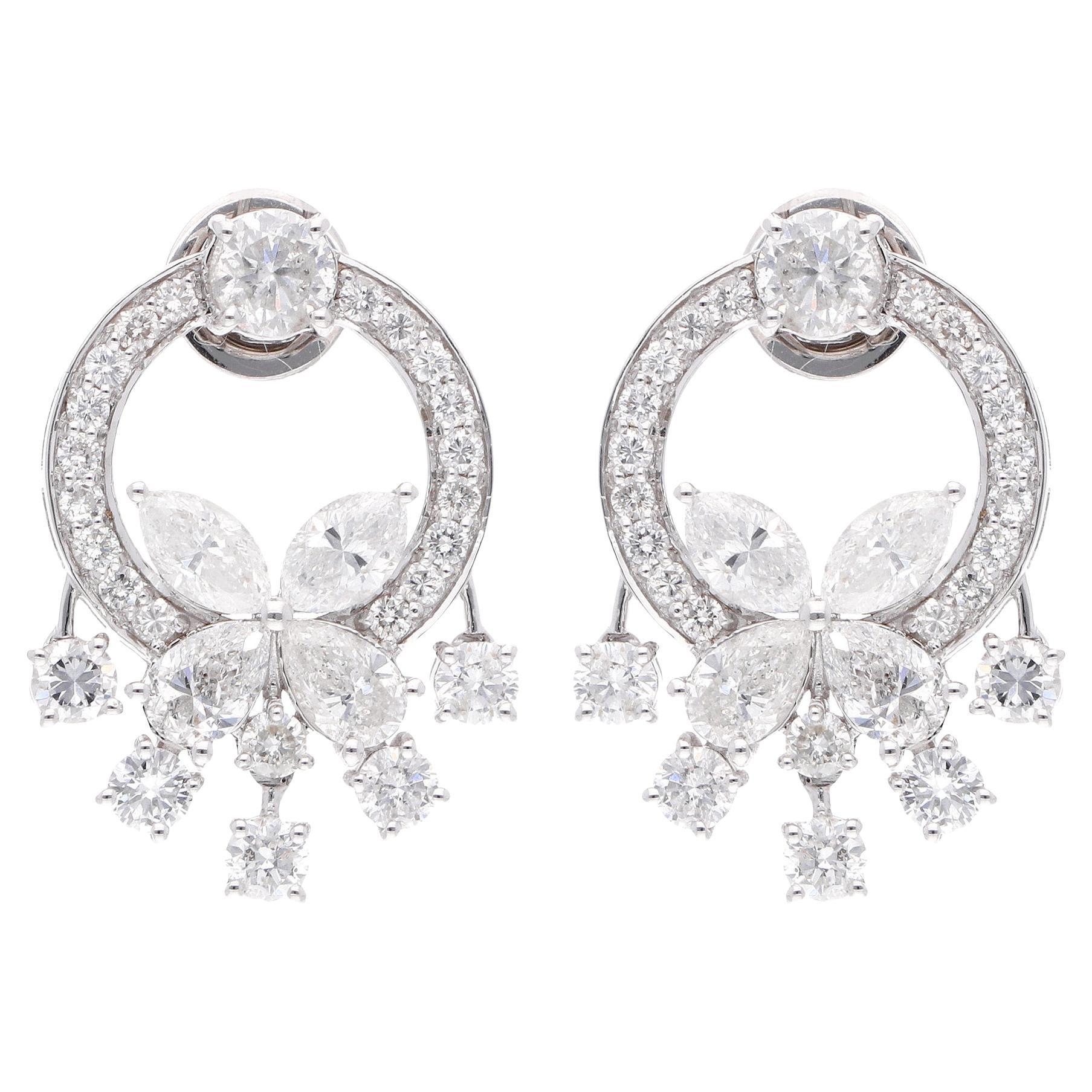  5.51 Carat SI Clarity HI Color Diamond Dangle Earrings 18 Karat White Gold For Sale