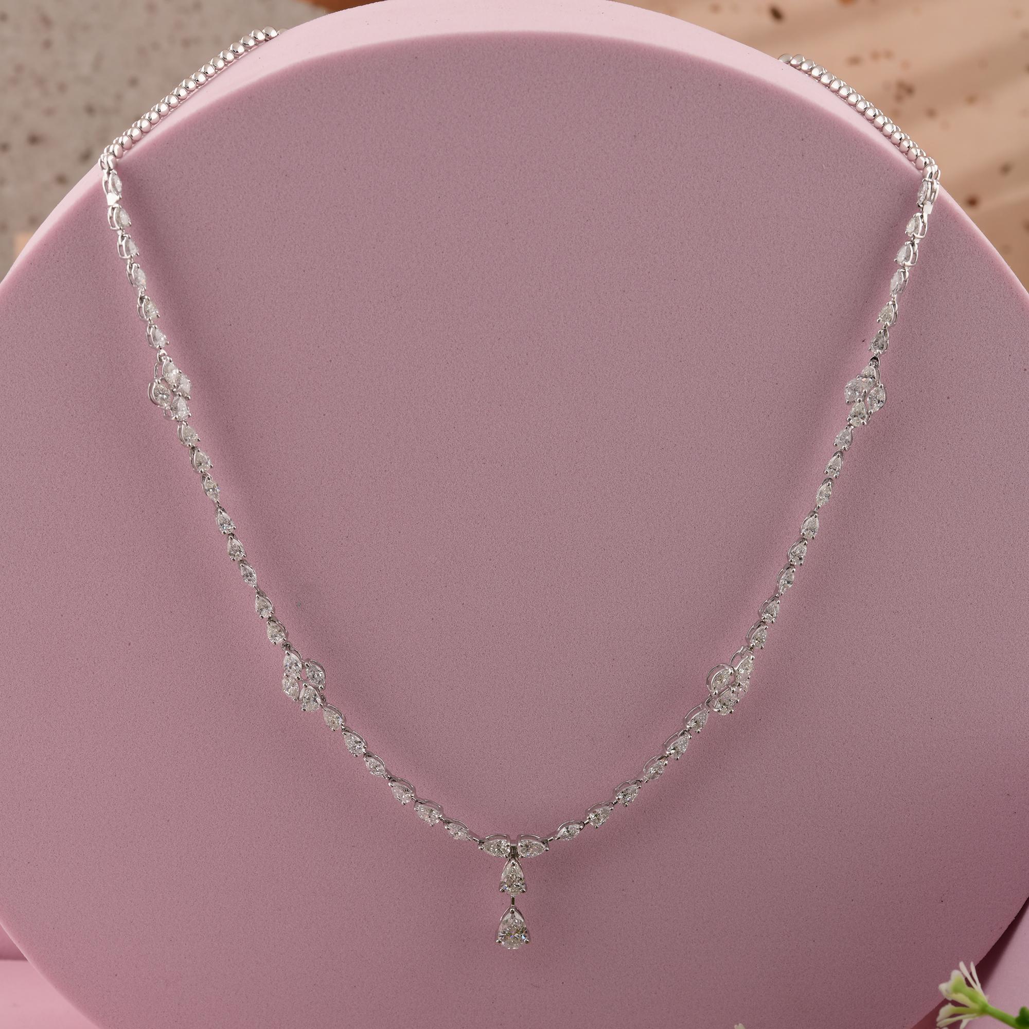 Marquise Cut Real 5.58 Carat SI/H Marquise Pear Diamond Necklace 18 Karat White Gold Jewelry For Sale