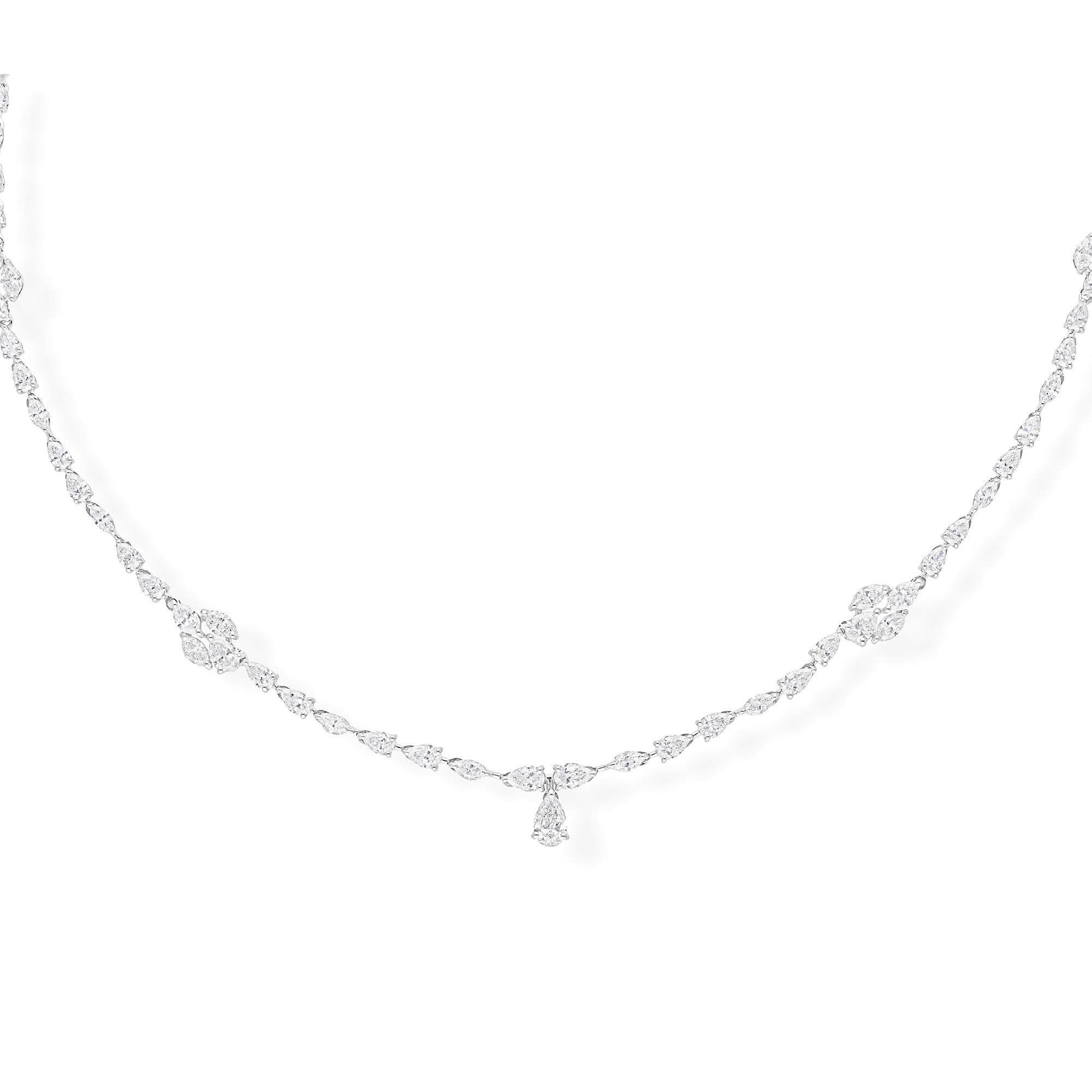Real 5.58 Carat SI/H Marquise Pear Diamond Necklace 18 Karat White Gold Jewelry In New Condition For Sale In Diera, Dubai