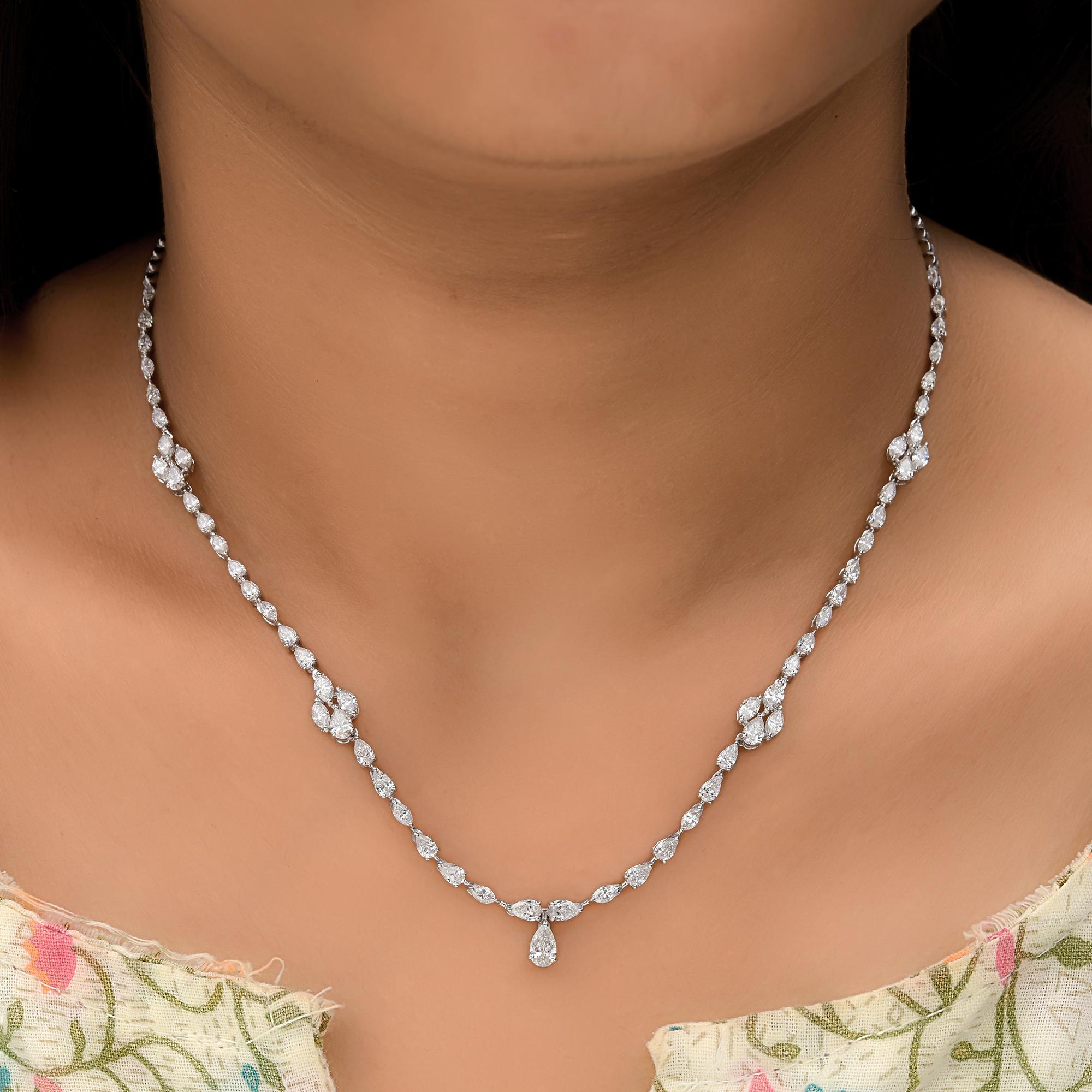 Modern Real 5.58 Carat SI/H Marquise Pear Diamond Necklace 14 Karat White Gold Jewelry For Sale