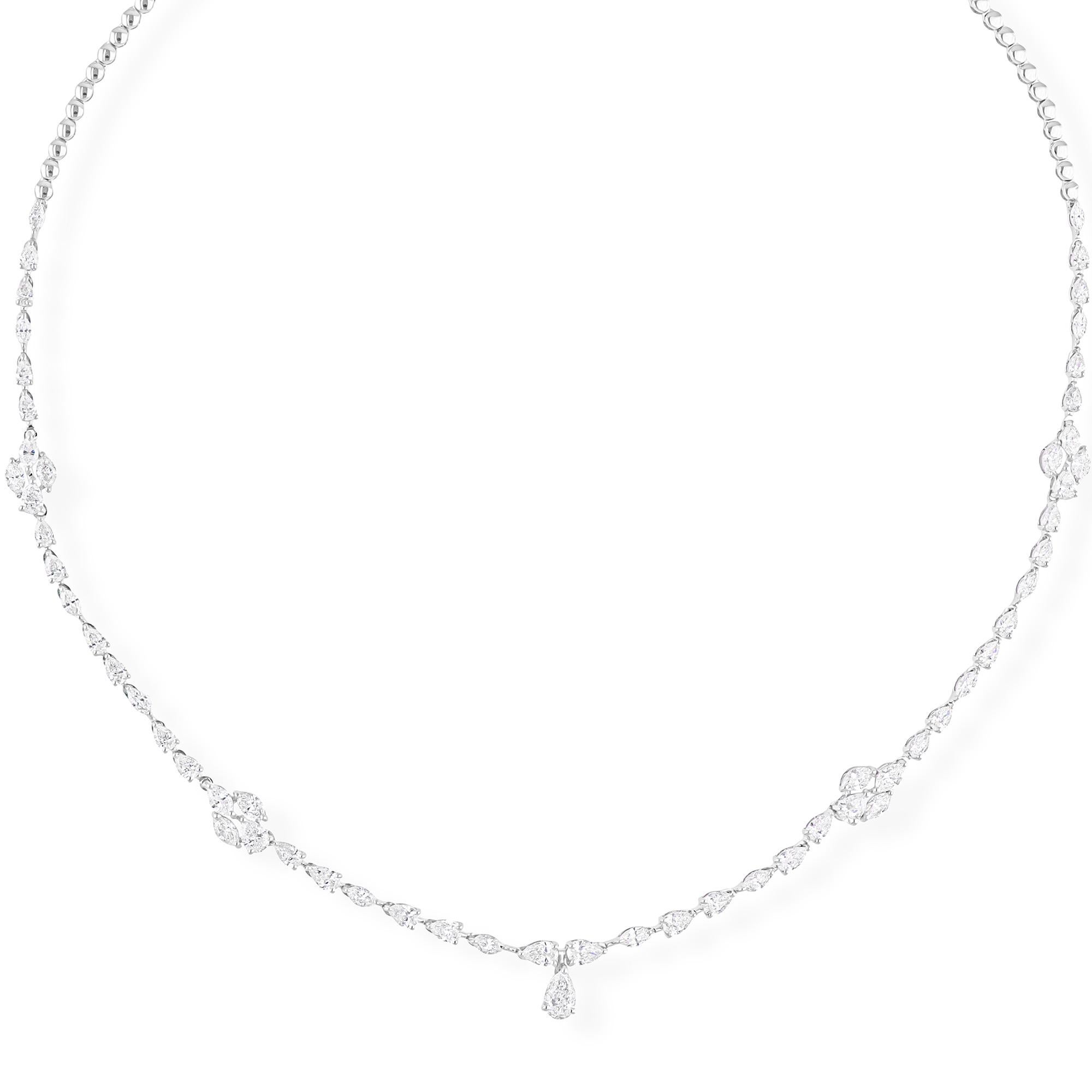 Real 5.58 Carat SI/H Marquise Pear Diamond Necklace 18 Karat White Gold Jewelry Damen im Angebot
