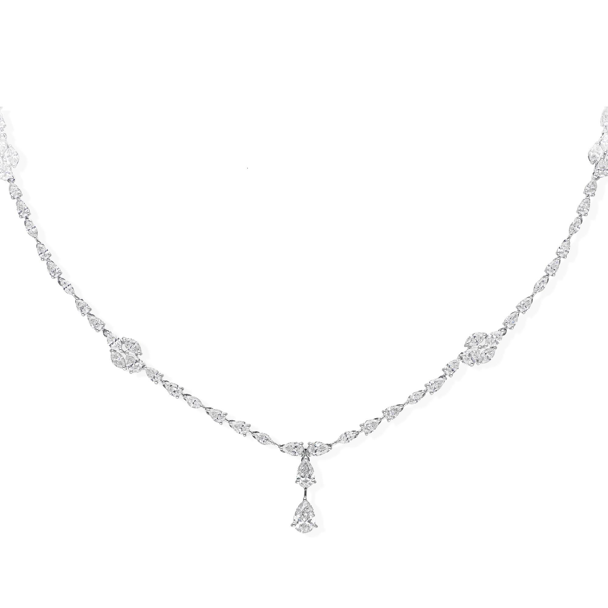 Real 5.58 Carat SI/H Marquise Pear Diamond Necklace 18 Karat White Gold Jewelry