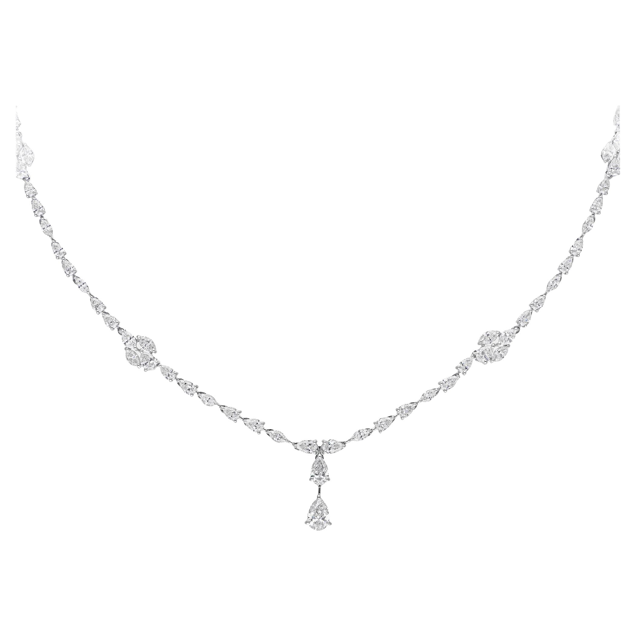 Real 5.58 Carat SI/H Marquise Pear Diamond Necklace 18 Karat White Gold Jewelry